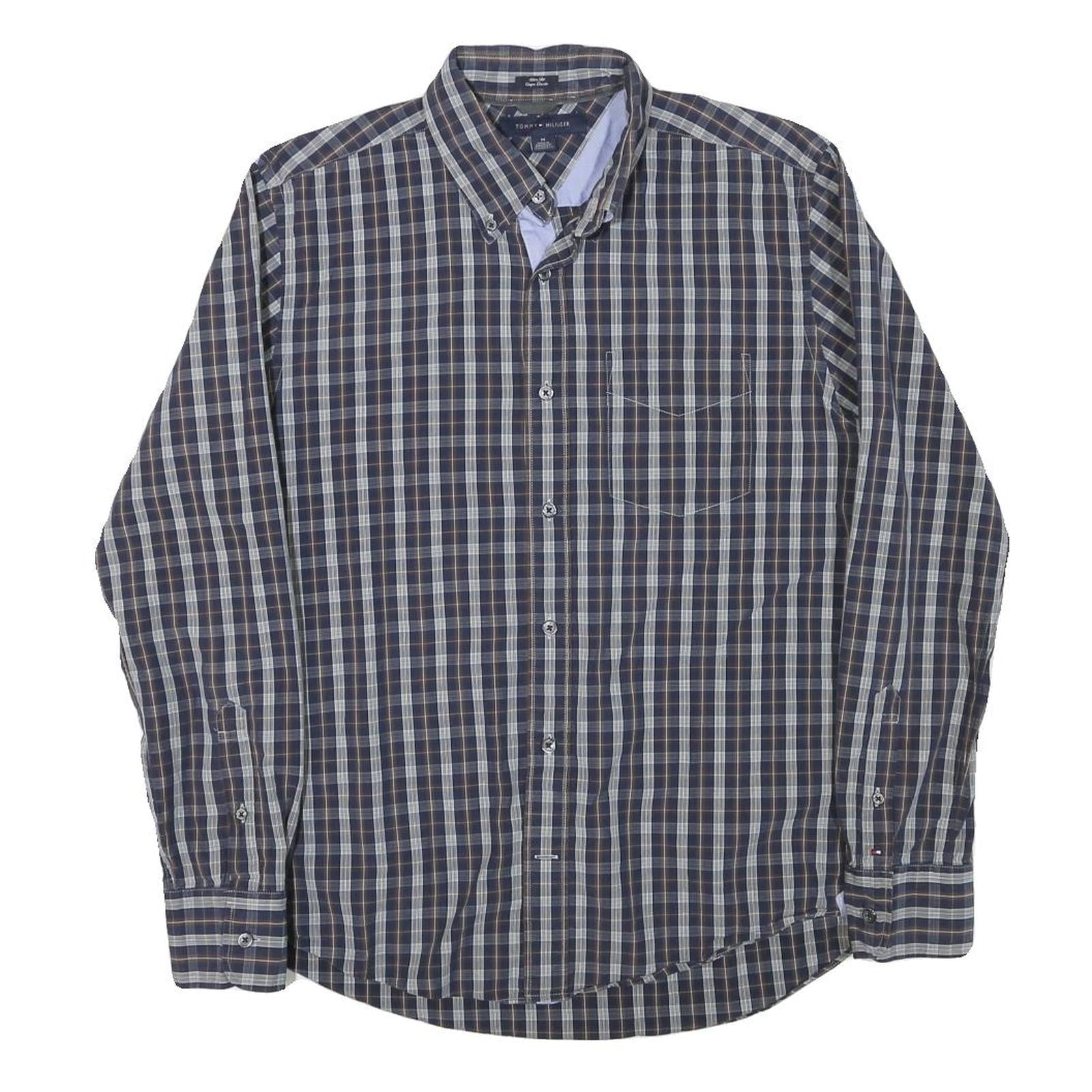 TOMMY HILFIGER Mens Blue Check Shirt M Button Down Collar Long Sleeve Cotton Refurbished - N/A refurbished available on Cerqular