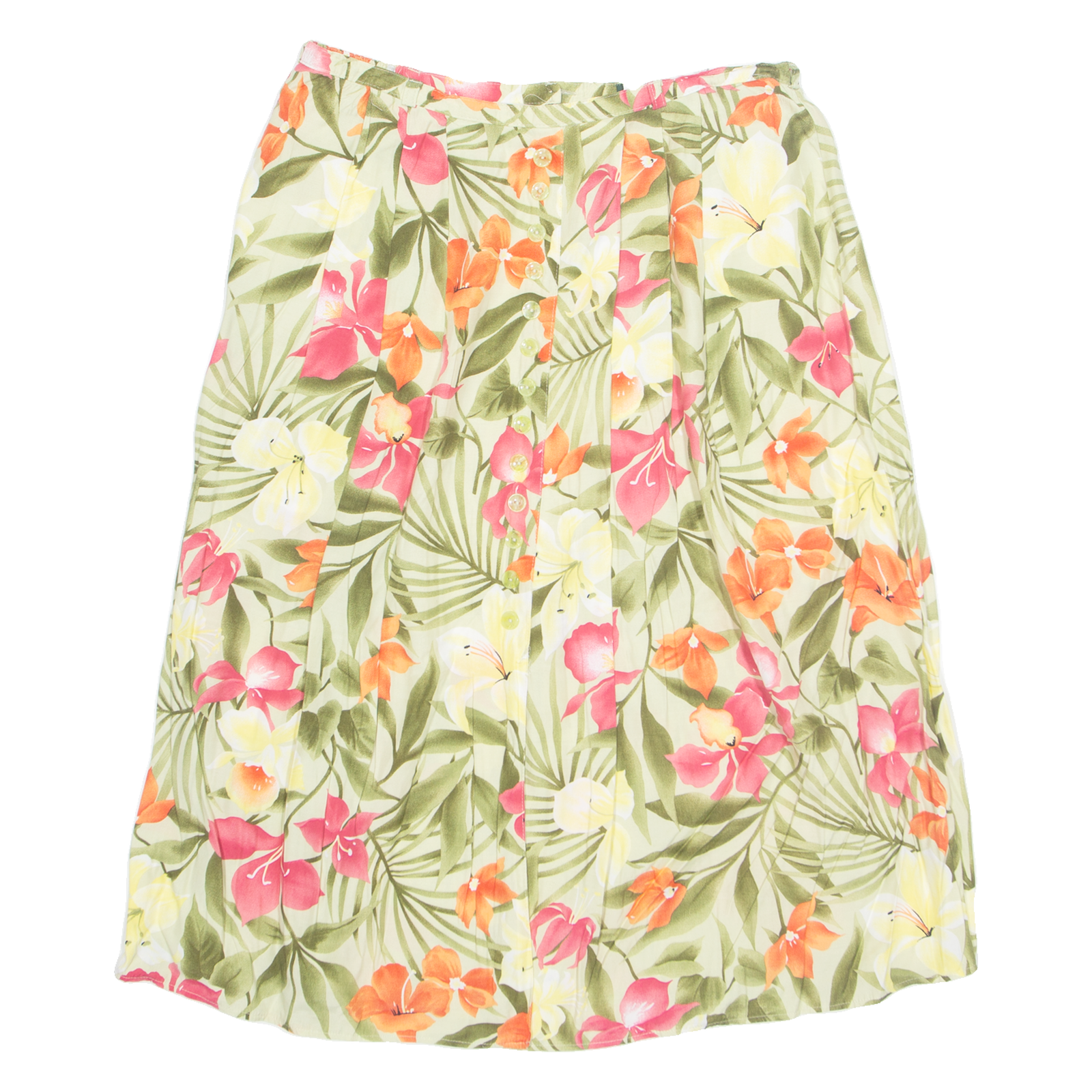 CANDA Button Down Womens A-Line Skirt Green Midi Viscose Floral UK 20 Refurbished - N/A refurbished available on Cerqular