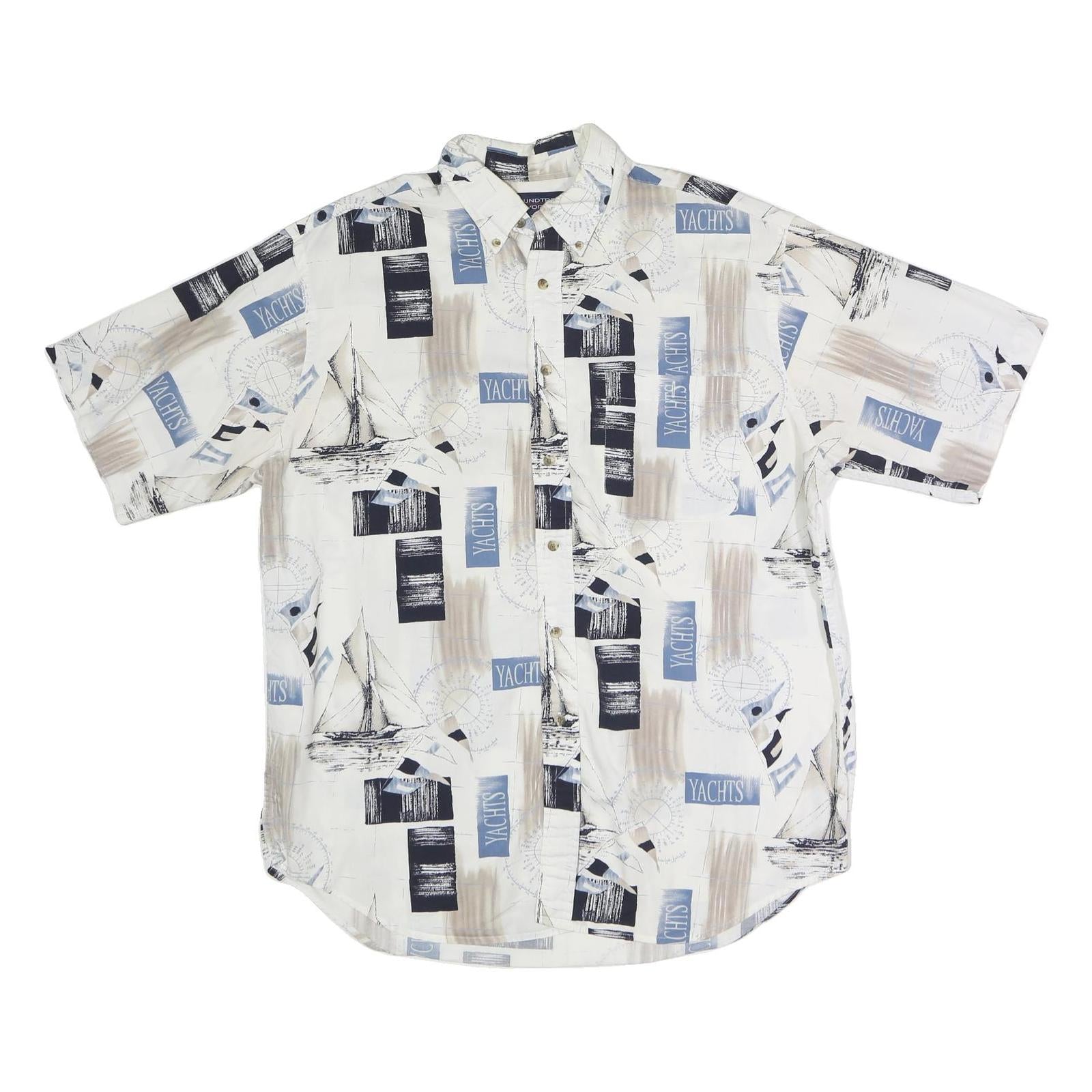 ROUNDTREE & YORKE Mens White Blue Yachts Cotton Shirt L Nautical Print Casual Refurbished - N/A refurbished available on Cerqular