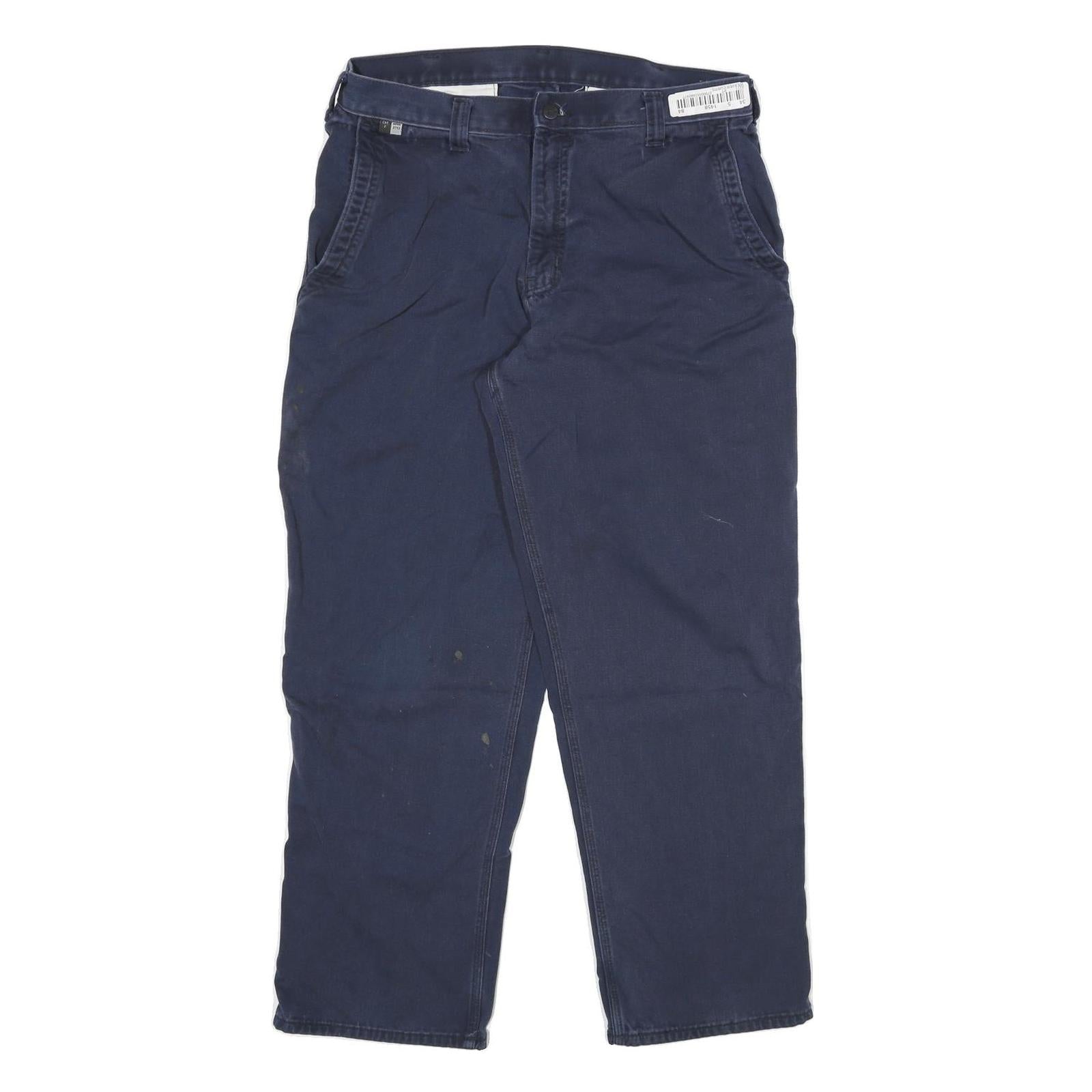 CARHARTT Mens Cotton Blend Navy Blue Relaxed Straight Trousers W34 L30 Workwear Refurbished - N/A refurbished available on Cerqular