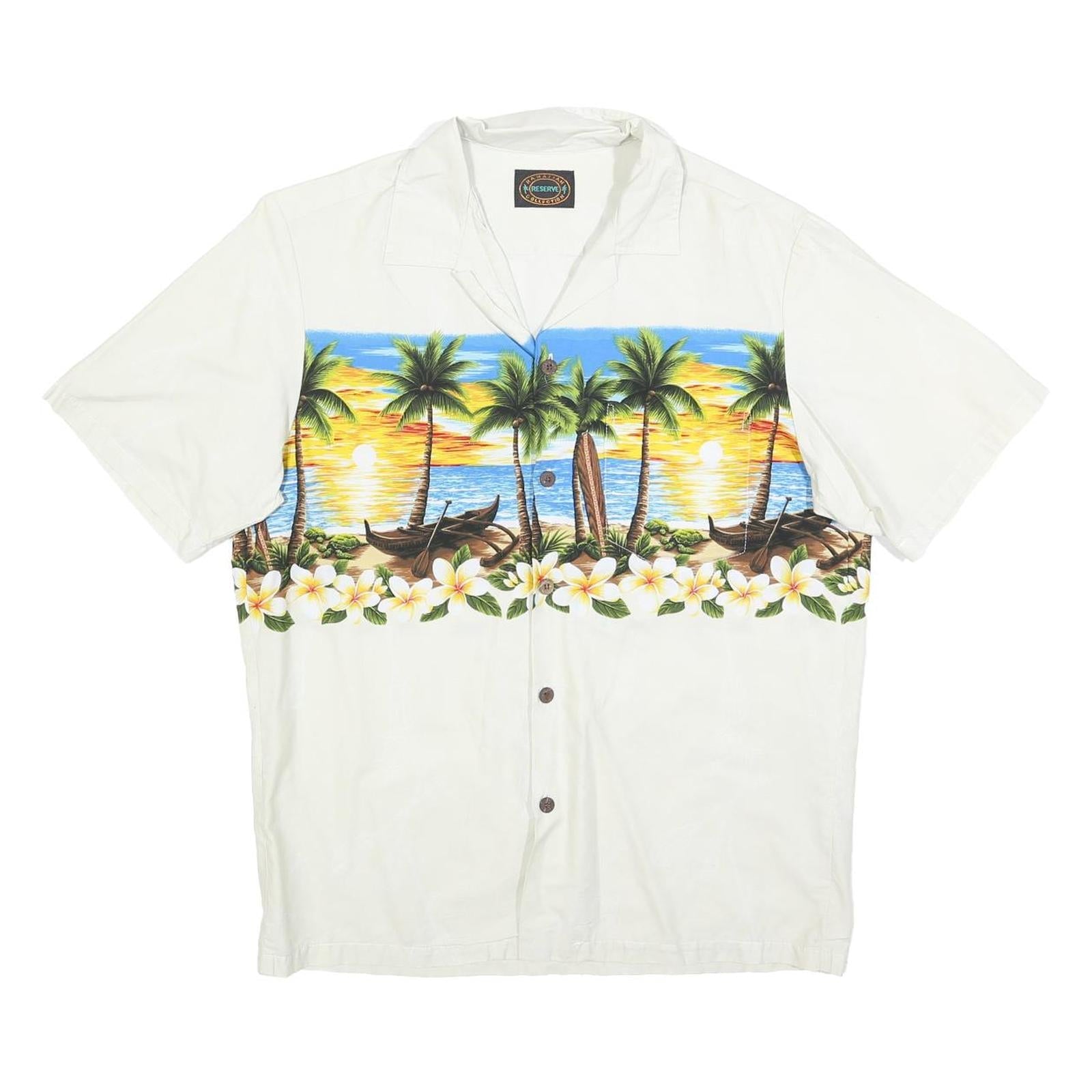 RESERVE Mens White Blue Hawaiian Shirt M Cotton Blend Summer Beach Print Refurbished - N/A refurbished available on Cerqular