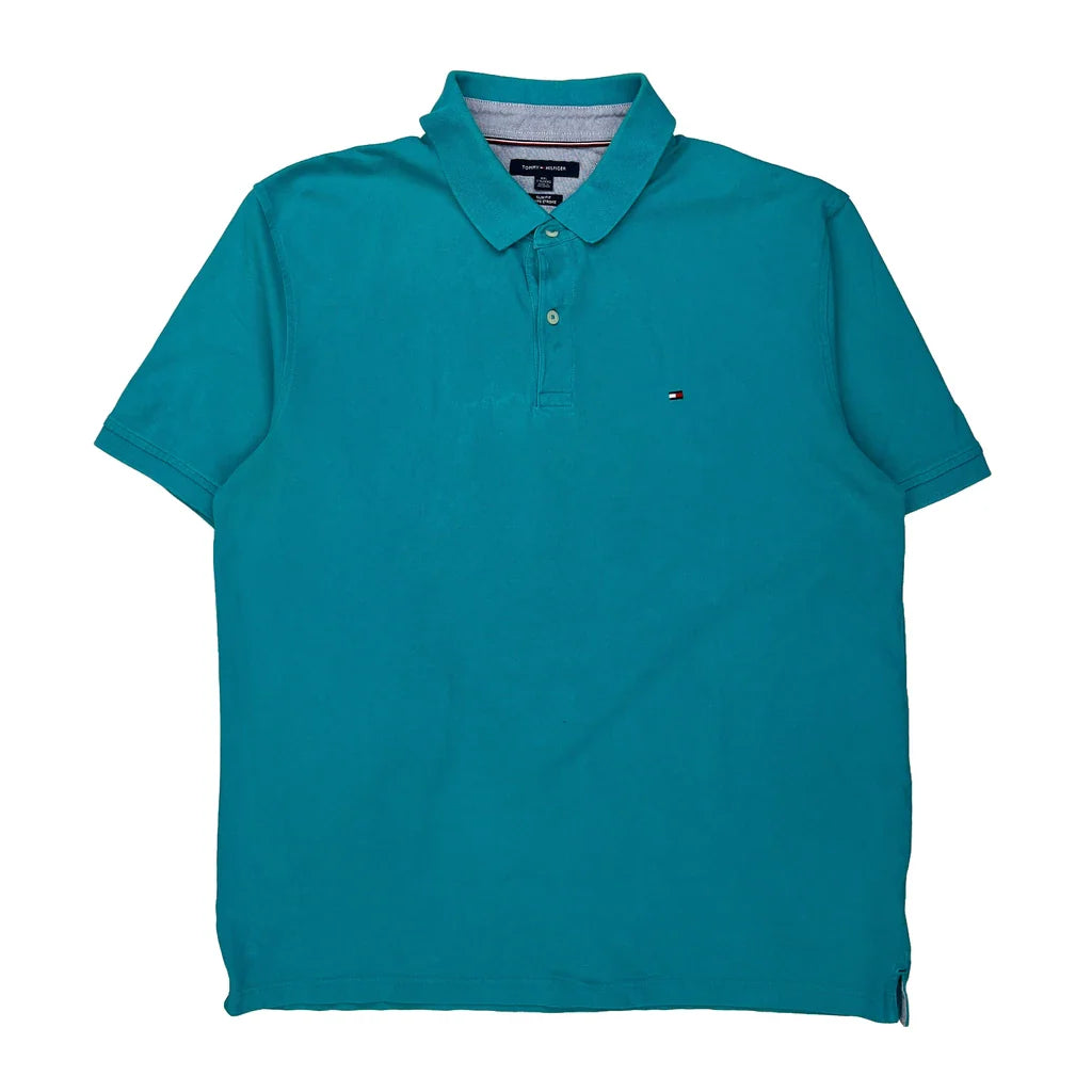 Tommy Hilfiger Slim Fit Polo Shirt - 2XL Blue Cotton Refurbished - Thrifted (note: this is a term often used to describe second- refurbished available on Cerqular