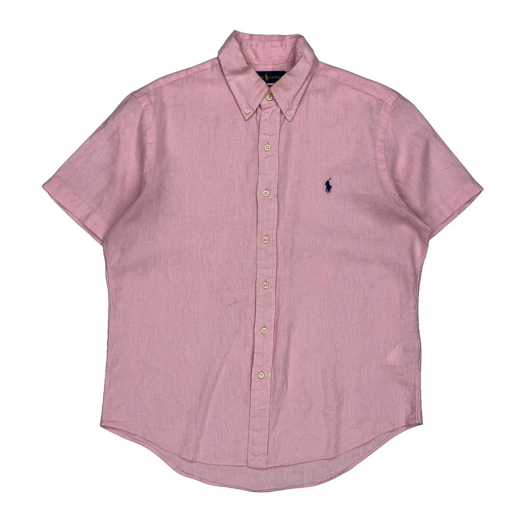 Ralph Lauren Short Sleeve Shirt - Medium Pink Linen Refurbished - Thrifted (note: this is a term often used to describe second- refurbished available on Cerqular