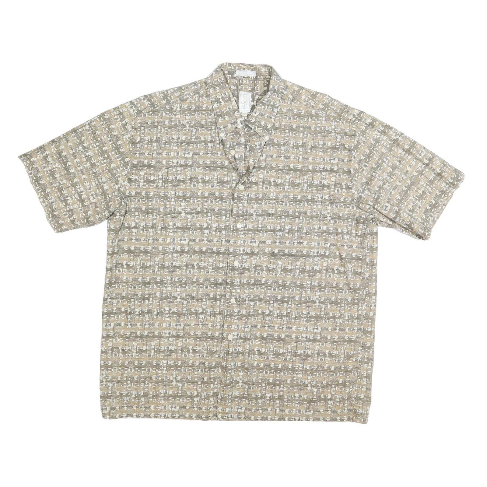 BURMA BIBAS Mens Beige & Grey Patterned Cotton Shirt L Casual Short Sleeve Refurbished - N/A refurbished available on Cerqular