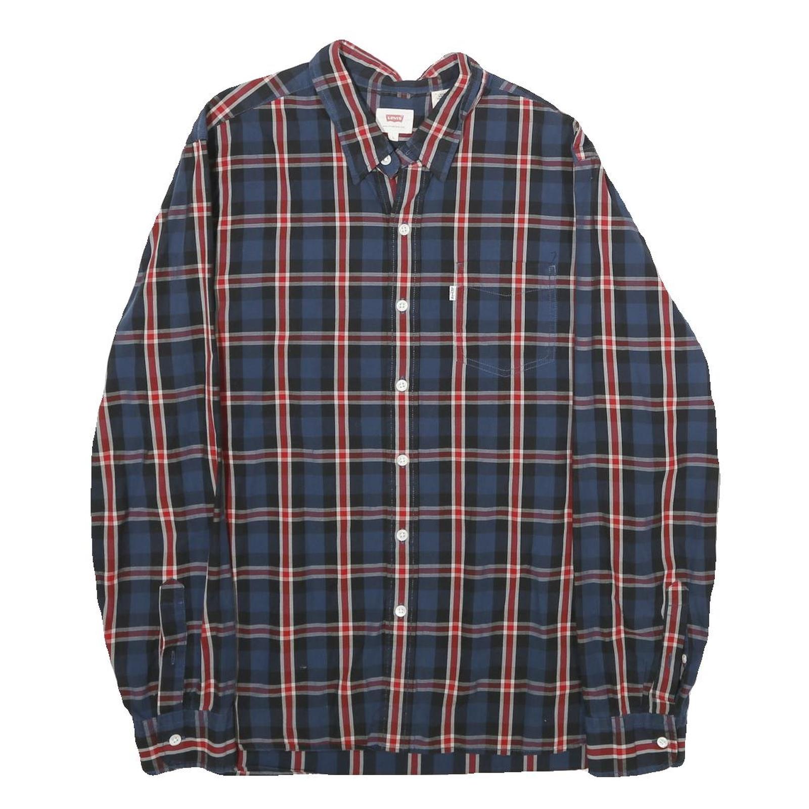 LEVI'S Mens Blue Red & White Check Shirt L Cotton Long Sleeve Casual Button Refurbished - N/A refurbished available on Cerqular