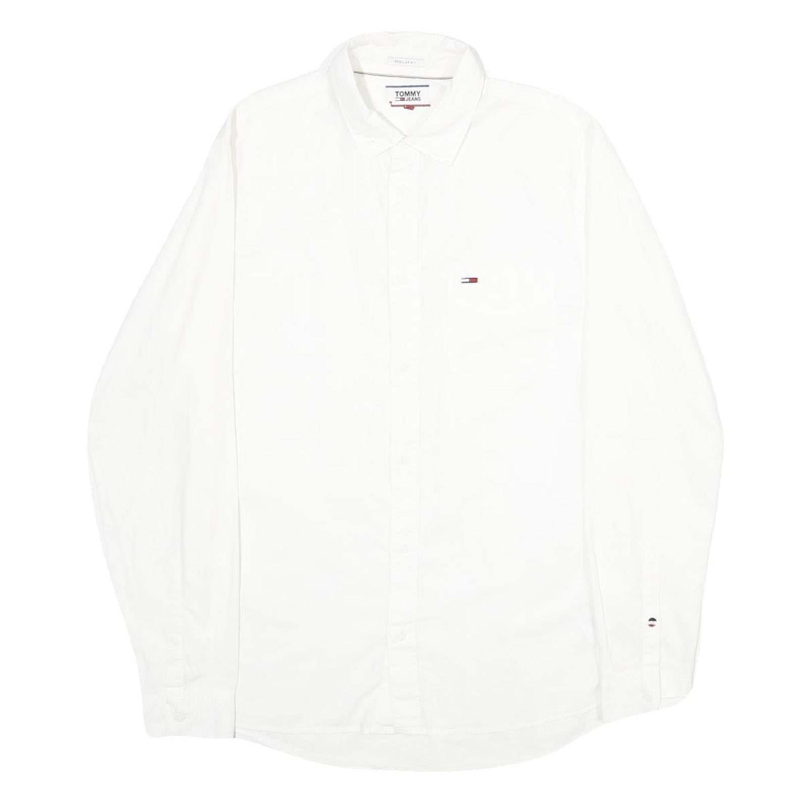TOMMY JEANS Mens White Plain S Cotton Blend Shirt Classic Fit Refurbished - N/A refurbished available on Cerqular