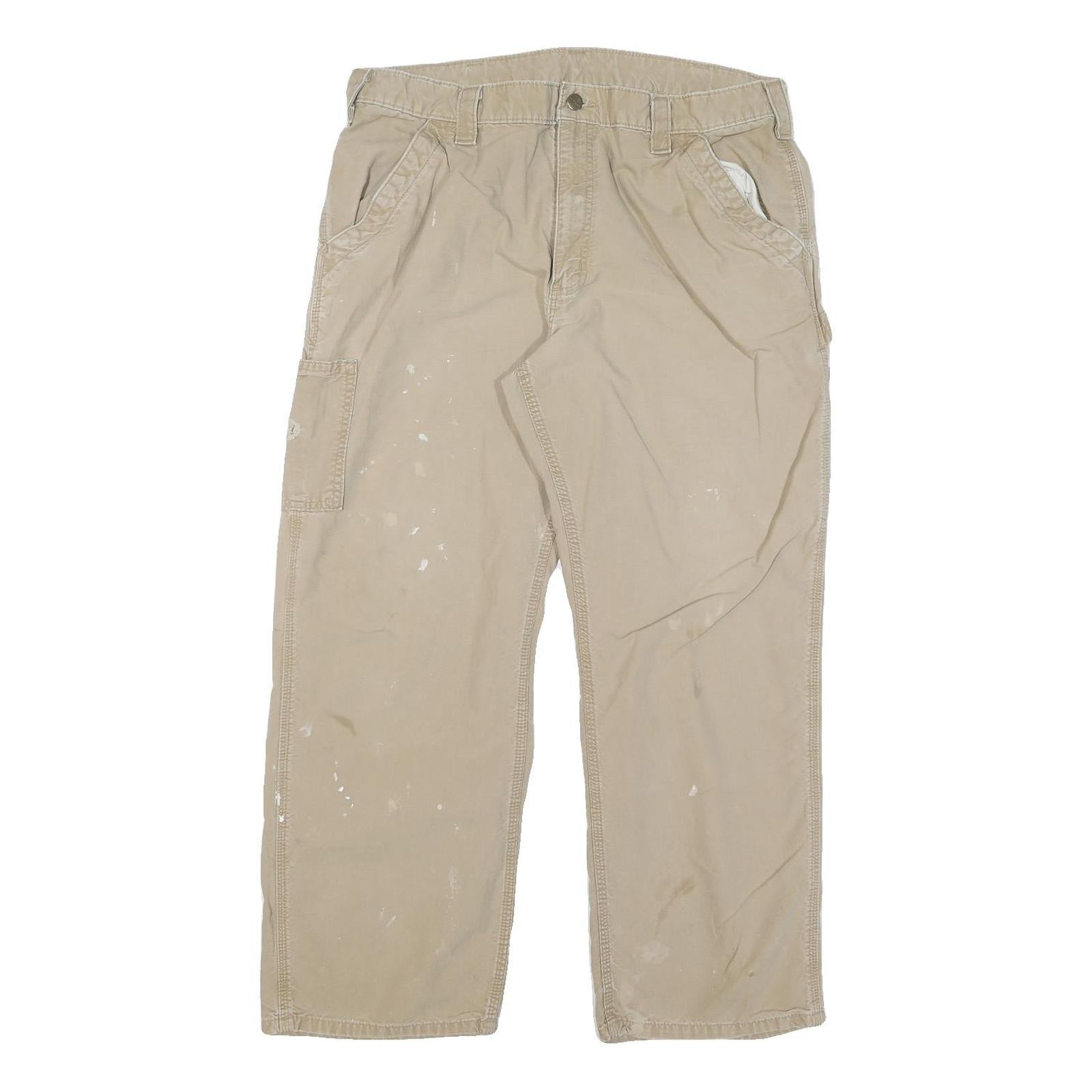 CARHARTT Mens Cotton Blend Beige Relaxed Straight Trousers W36 L30 Workwear Refurbished - N/A refurbished available on Cerqular