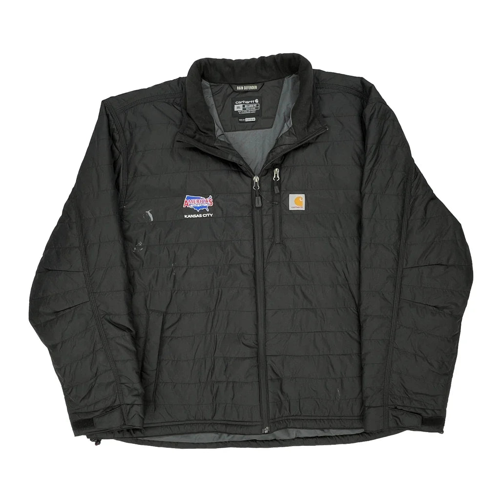 Buy Rain Defender Carhartt Puffer - 3XL Black Polyester Refurbished - $108.19 Rain Defender Carhartt Puffer - 3XL Black Polyester Refurbished - Thrifted (note: this is a term often used to describe second- refurbished available on Cerqular
