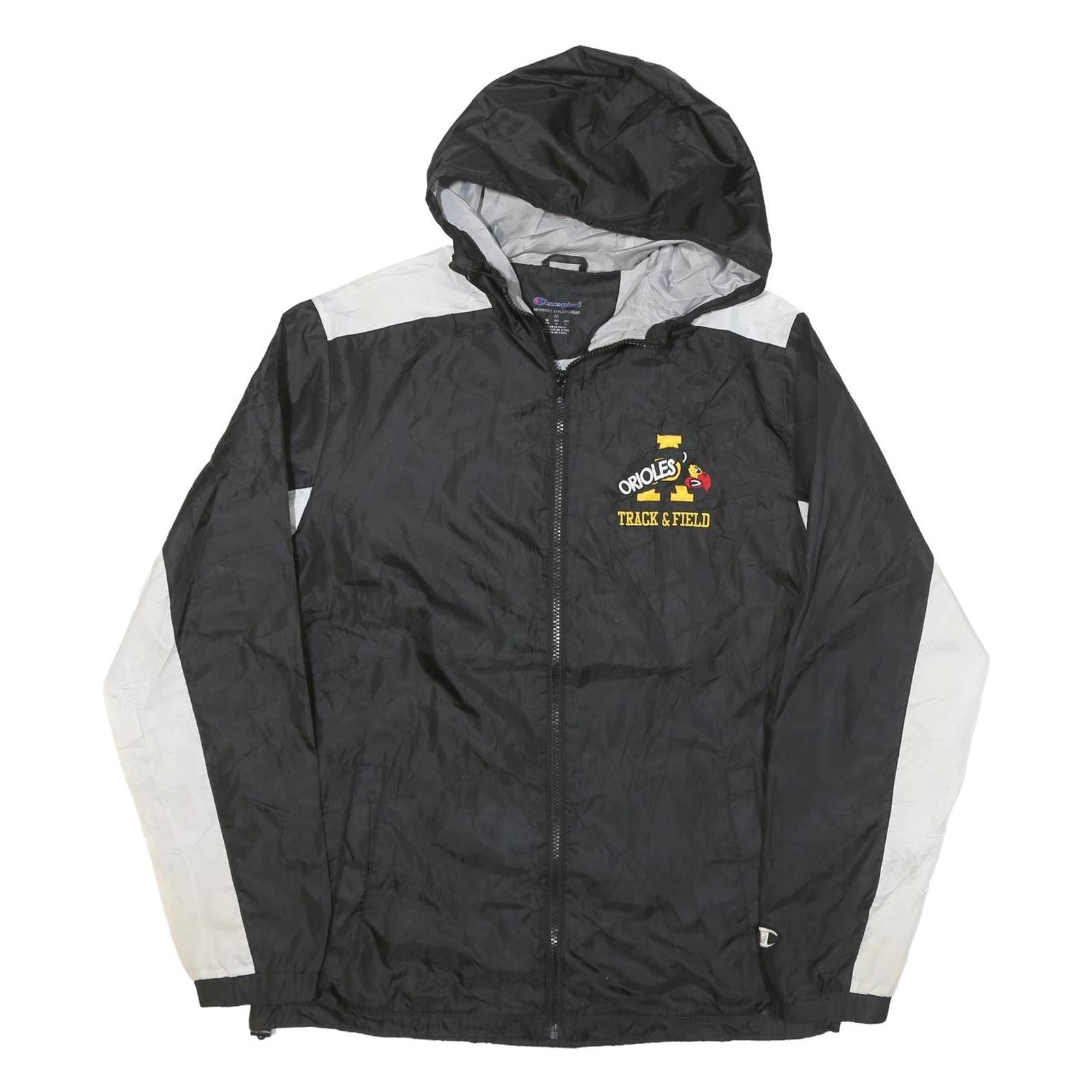 CHAMPION Mens Black & White Track & Field Nylon Zip Hooded Jacket M Sportswear Refurbished - N/A refurbished available on Cerqular