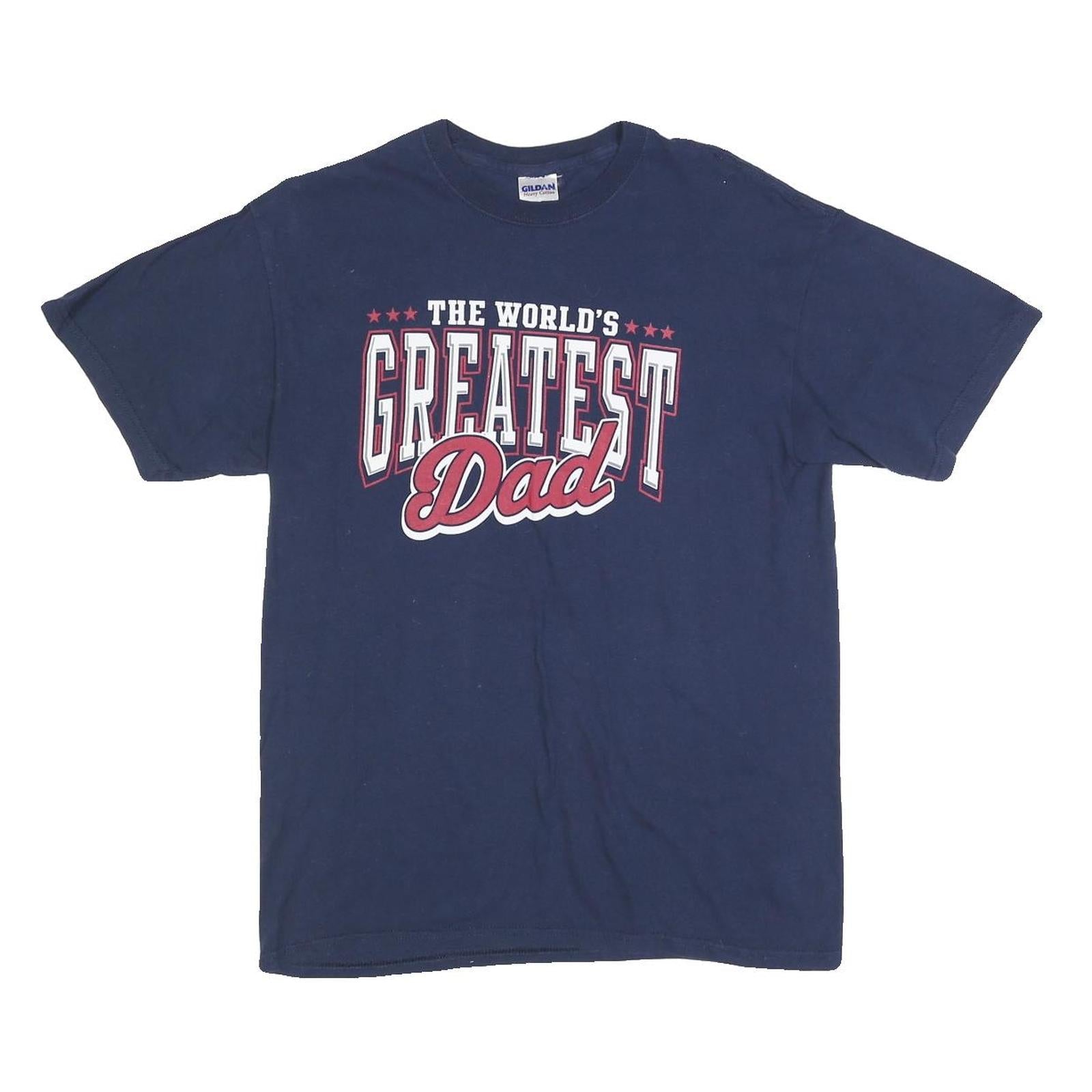 GILDAN Mens Navy Blue The Worlds Greatest Dad Graphic T-Shirt M Short Sleeve Refurbished - N/A refurbished available on Cerqular