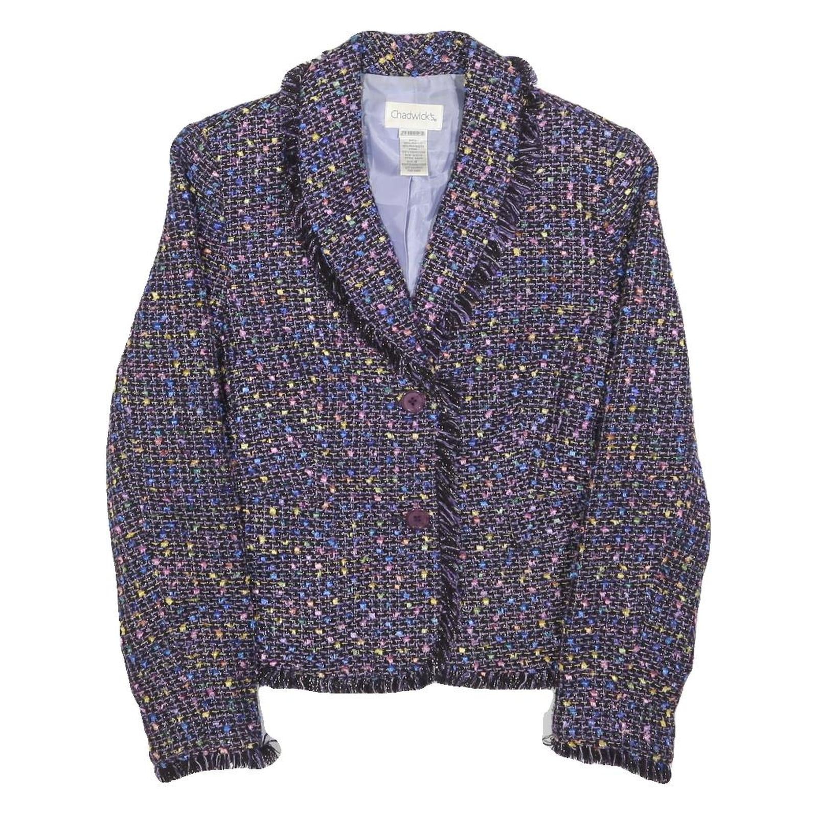 CHADWICKS Womens Blue Plain Button Jacket S Woven Classic Fit Fringed Trim Refurbished - N/A refurbished available on Cerqular