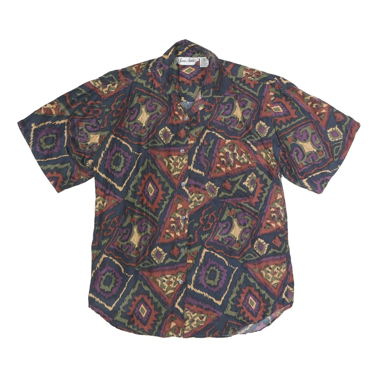 JANE ASHLEY Womens Multi Colour Printed Shirt Short Sleeve Collared S Silk Refurbished - N/A refurbished available on Cerqular
