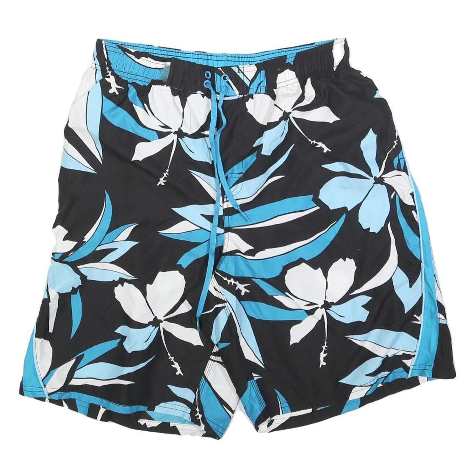 NIKE Mens Black Blue & White Floral Casual Shorts L W32 Polyester Lightweight Refurbished - N/A refurbished available on Cerqular