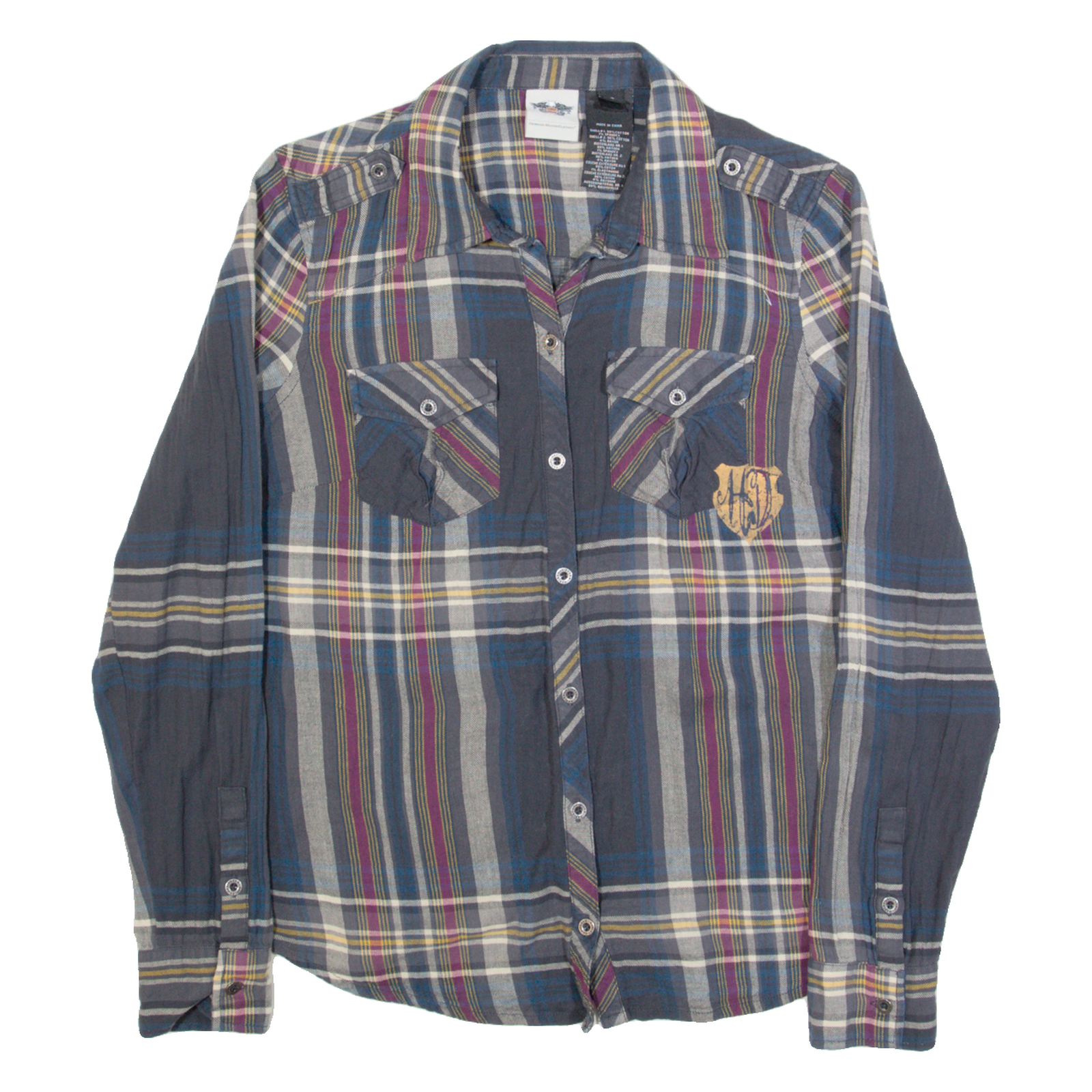 HARLEY DAVIDSON Womens Shirt Grey Check Long Sleeve S Refurbished - N/A refurbished available on Cerqular