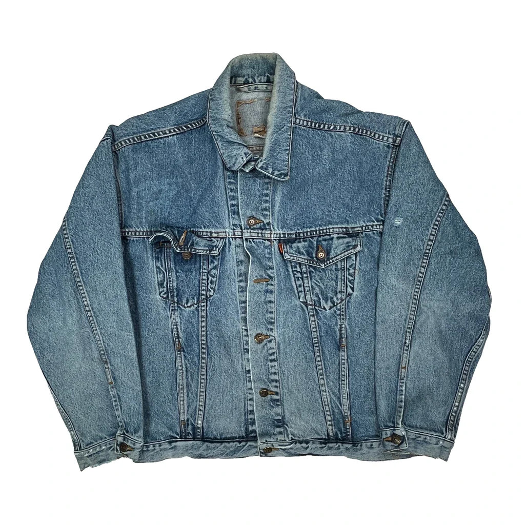 Levis Denim Jacket - XL Light Wash Cotton Refurbished - Thrifted (note: this is a term often used to describe second- refurbished available on Cerqular
