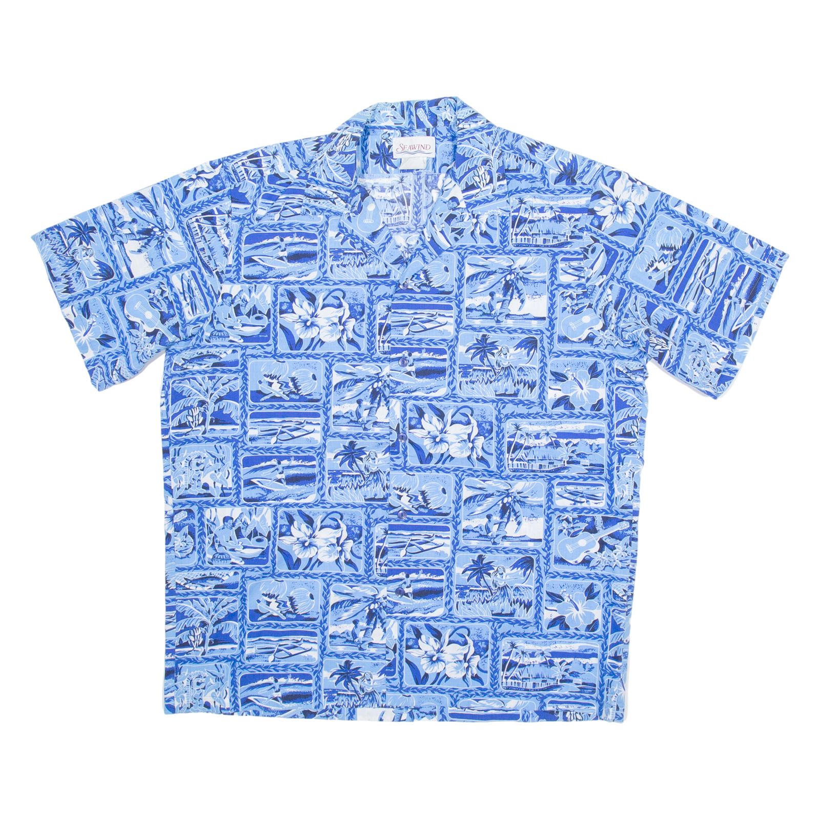 SEAWIND Mens Hawaiian Shirt Blue Floral L Refurbished - N/A refurbished available on Cerqular