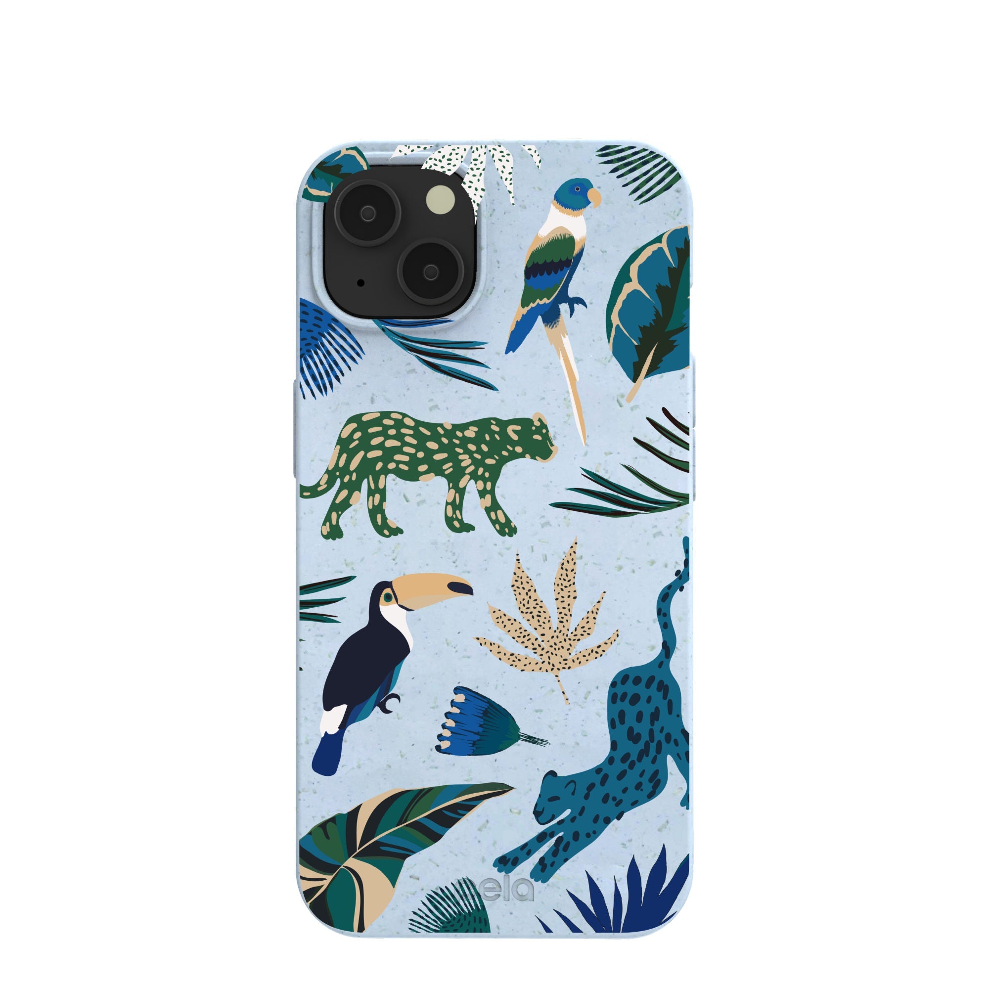 Powder Blue Tropical Rainforest iPhone 13 Case Refurbished - Pela Case refurbished available on Cerqular