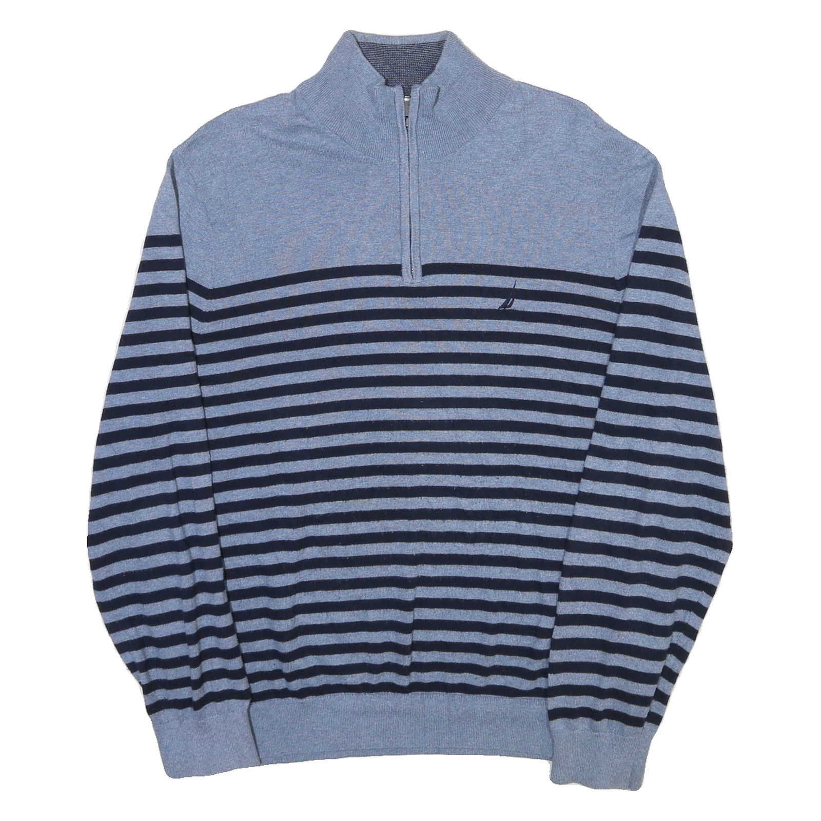 NAUTICA Mens Blue & Navy Striped Pattern Cotton Pullover Jumper L Zipped Neck Refurbished - N/A refurbished available on Cerqular