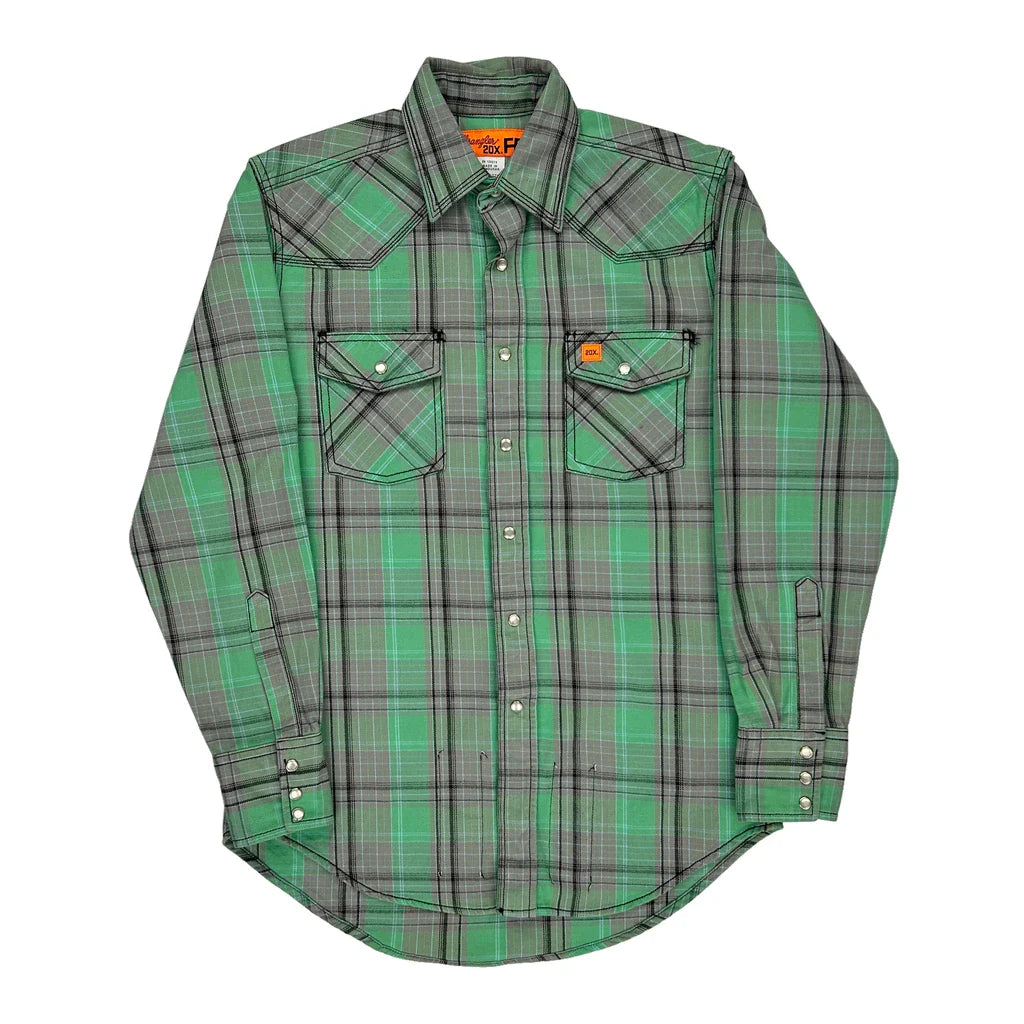 20X Fr Wrangler Checked Shirt - Medium Green Cotton Blend Refurbished - Thrifted (note: this is a term often used to describe second- refurbished available on Cerqular