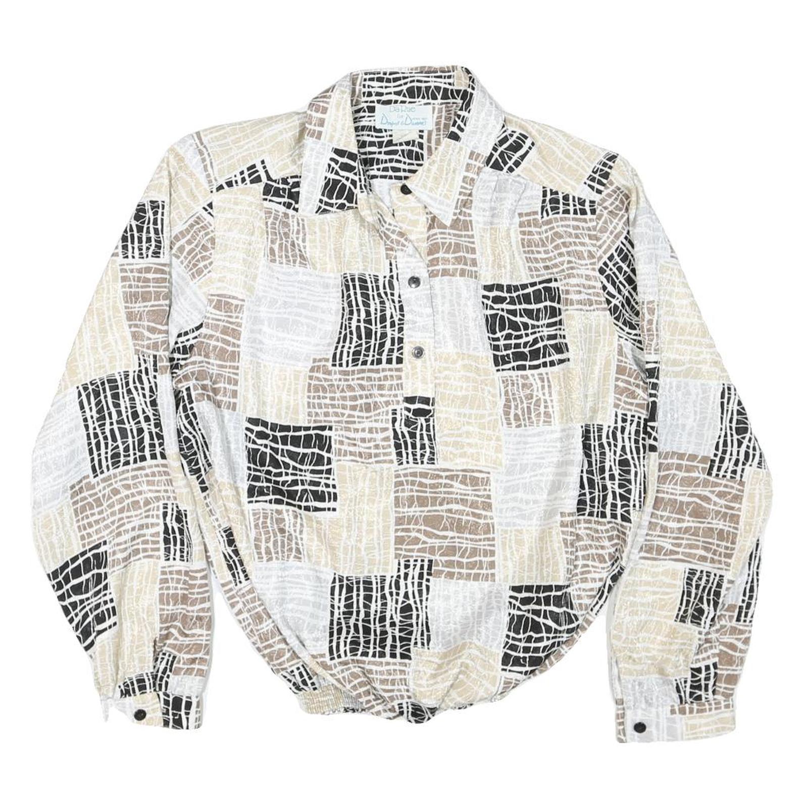 DA-RUE Womens Beige Brown & Black Printed Shirt Long Sleeve Button Neck M Refurbished - N/A refurbished available on Cerqular