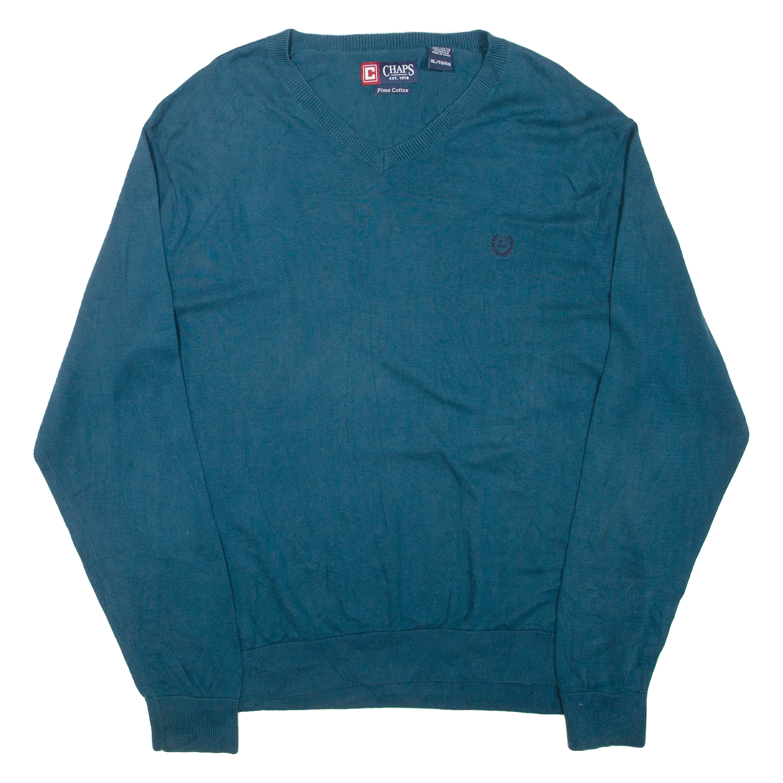 CHAPS Mens Jumper Blue V-Neck Tight Knit XL Refurbished - N/A refurbished available on Cerqular