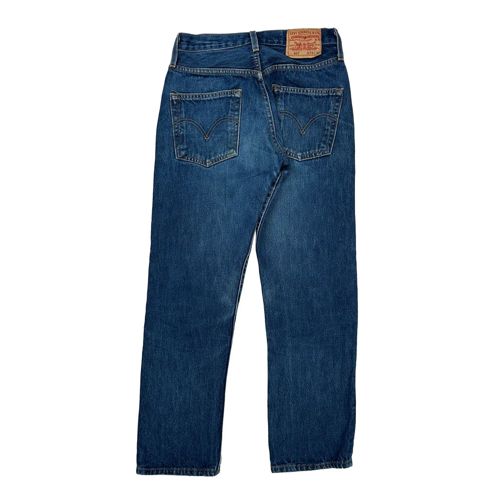 501 Levis Jeans - 29W 30L Dark Wash Cotton Refurbished - Thrifted (note: this is a term often used to describe second- refurbished available on Cerqular