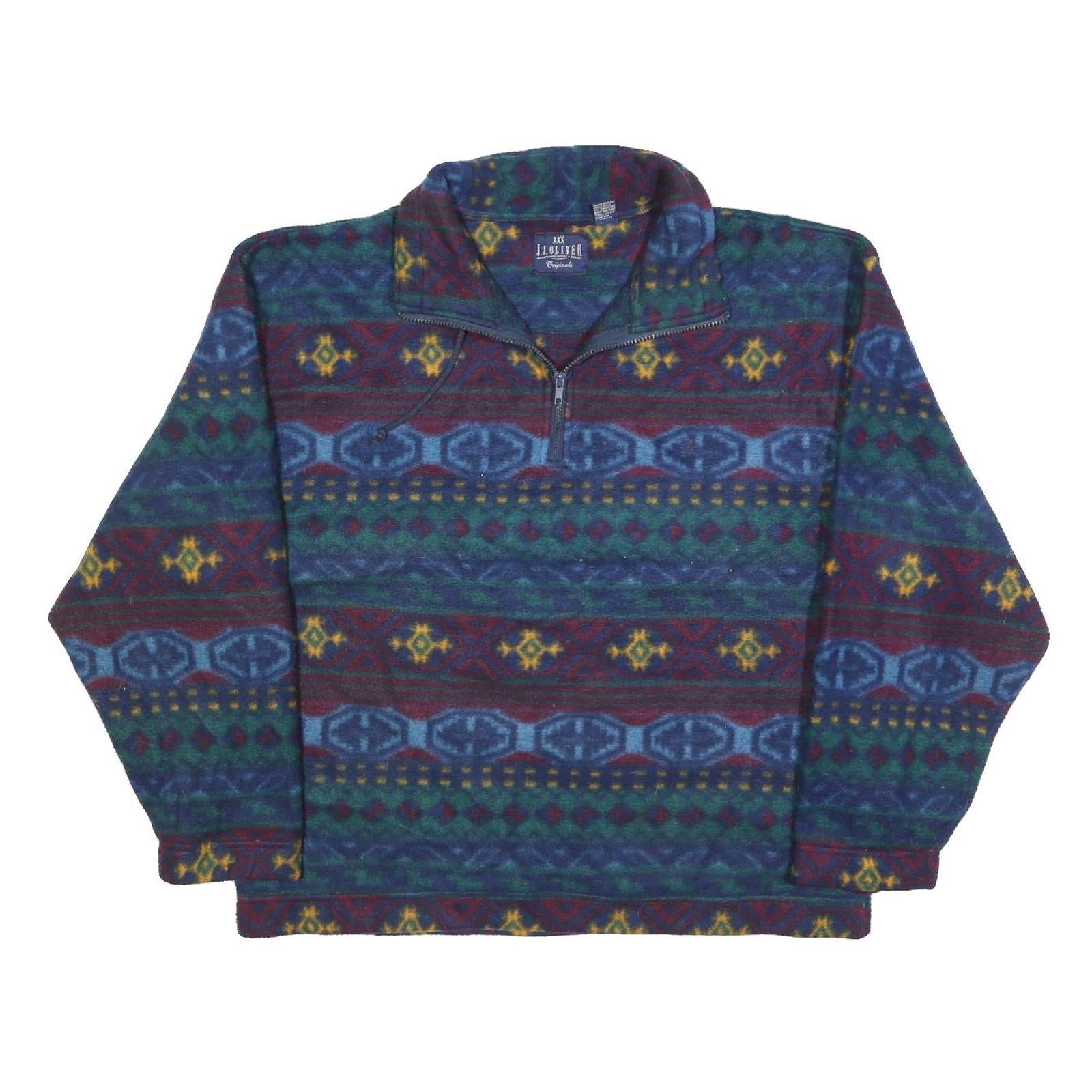 JJ OLIVER Mens Blue & Green Patterned Pullover V Neck Basic Knit L Fleece Jumper Refurbished - N/A refurbished available on Cerqular