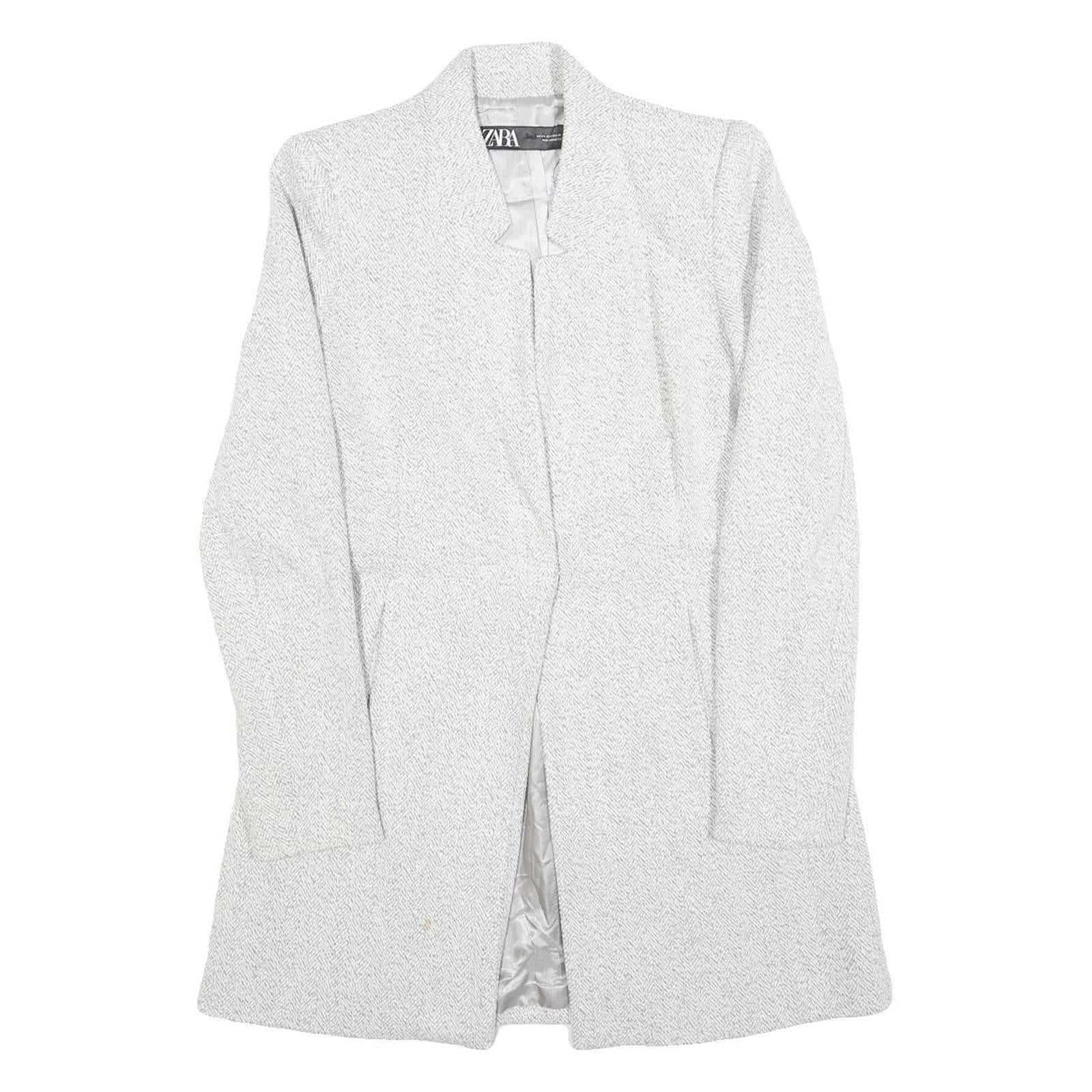 ZARA Womens White Herringbone Jacket XS Polyester Blend Button Closure Refurbished - N/A refurbished available on Cerqular