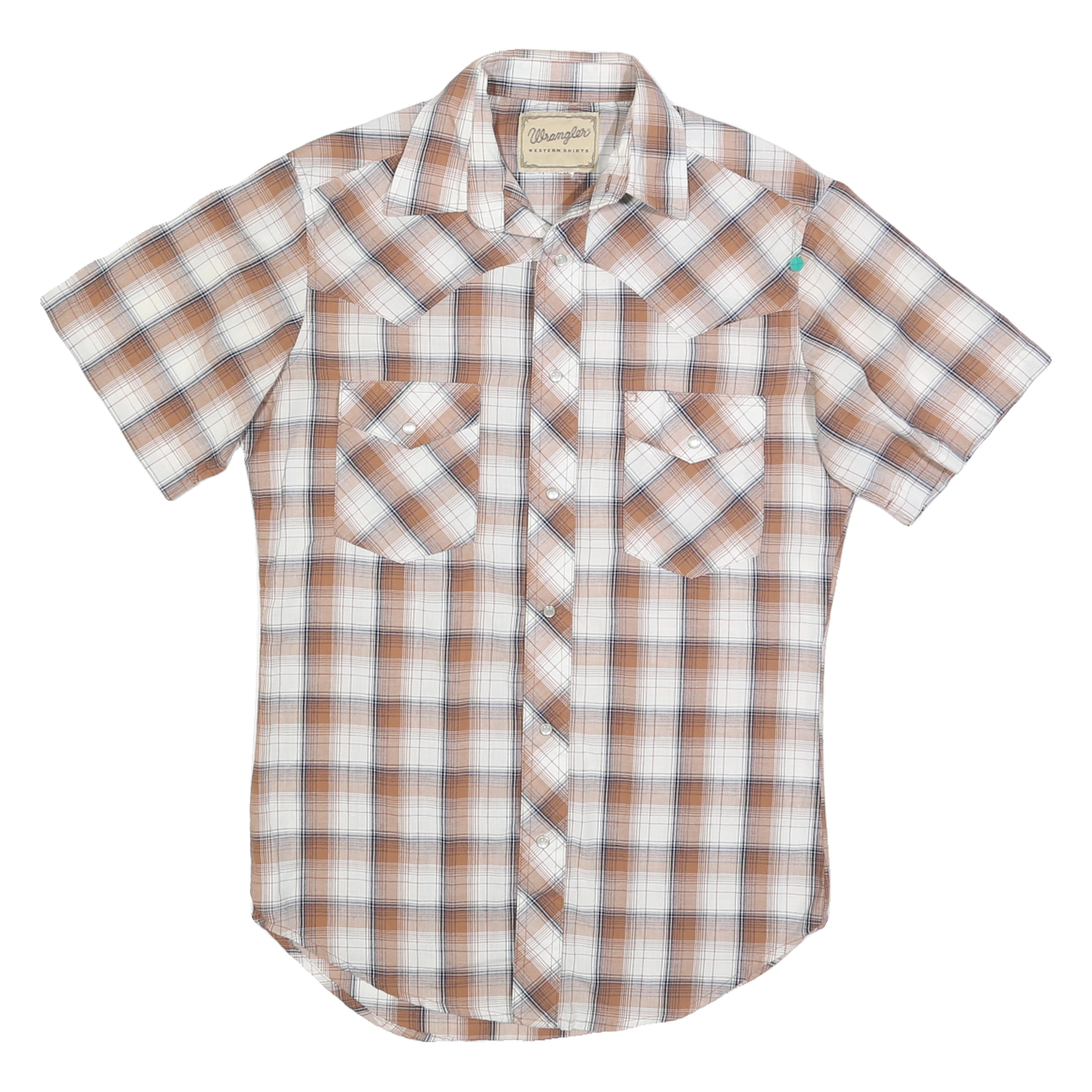 WRANGLER Mens Beige Brown Check Western Shirt S Short Sleeve Cotton Blend Button Refurbished - N/A refurbished available on Cerqular
