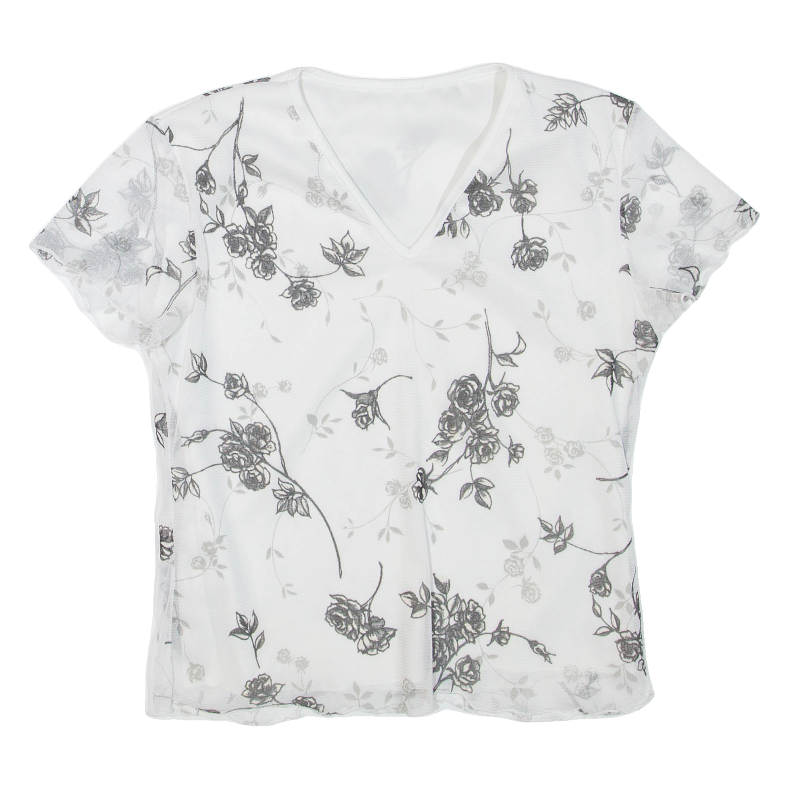 Womens Printed Top White V-Neck Floral S Refurbished - N/A refurbished available on Cerqular