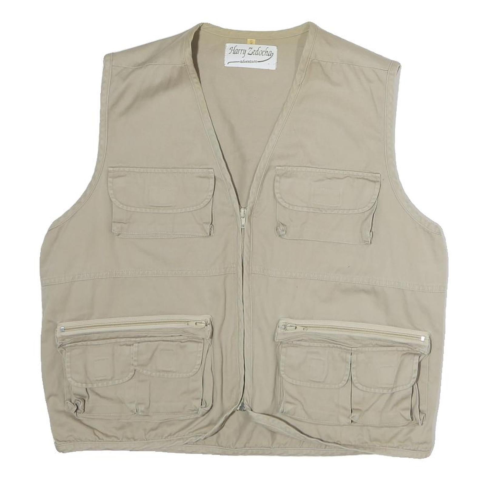 HARRY SEDOCHA Mens Beige Cotton Zip Jacket L Casual Utility Vest Pockets Refurbished - N/A refurbished available on Cerqular