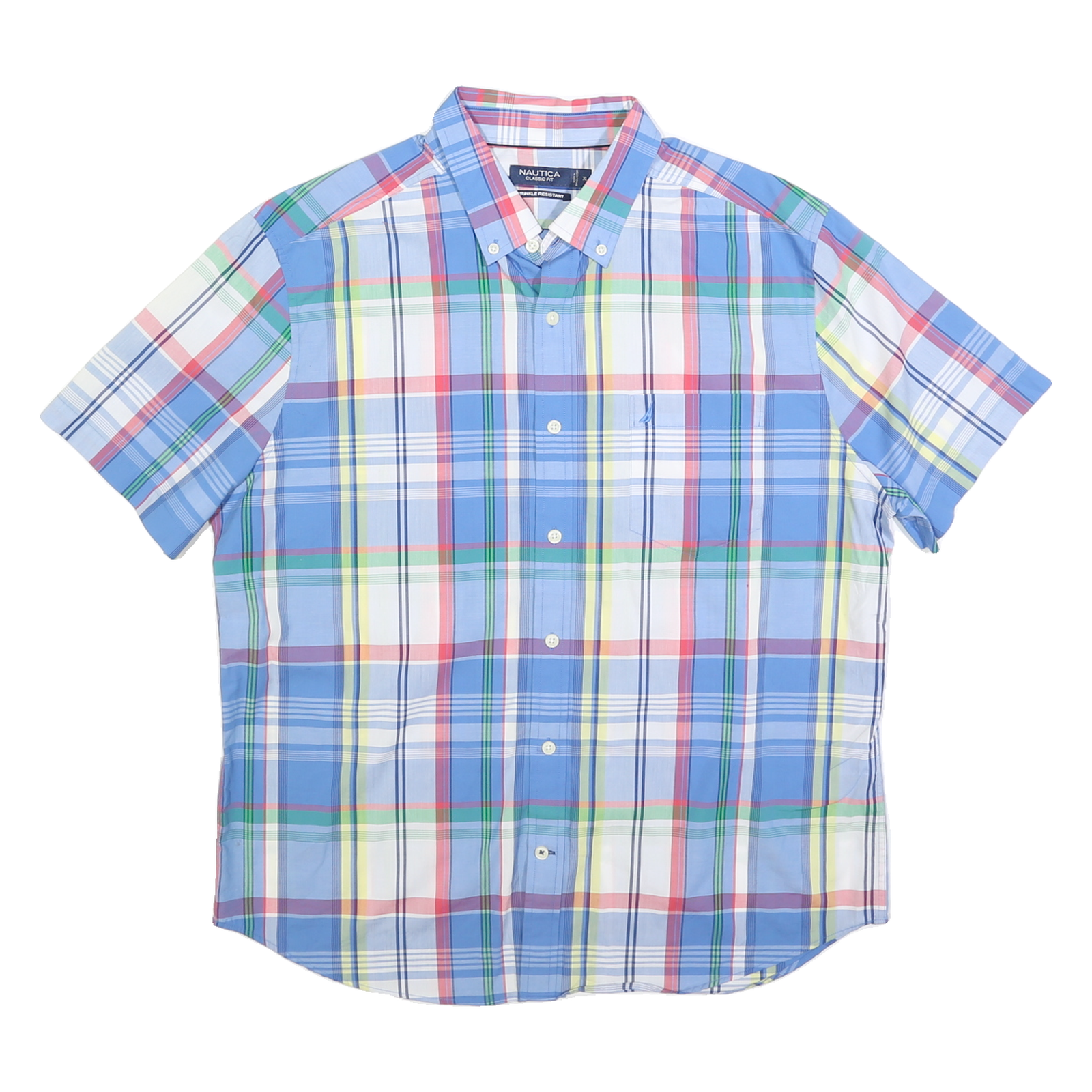 NAUTICA Mens Blue & Red Check Shirt XL Casual Cotton Button-Down Short Sleeve Refurbished - N/A refurbished available on Cerqular