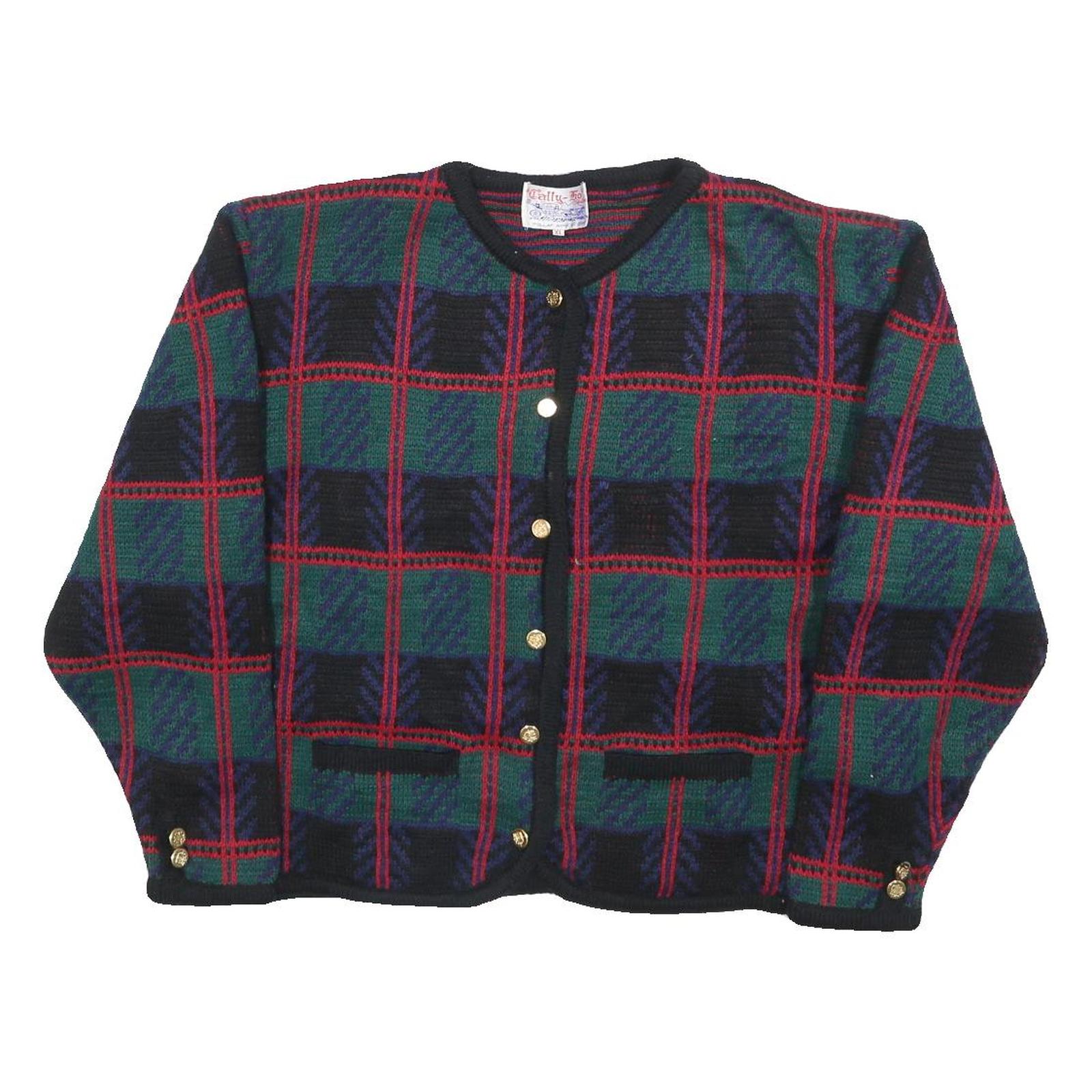 TALLY-HO Womens Green & Red Patterned Button Up Jumper Crew Neck Basic Knit XL Refurbished - N/A refurbished available on Cerqular