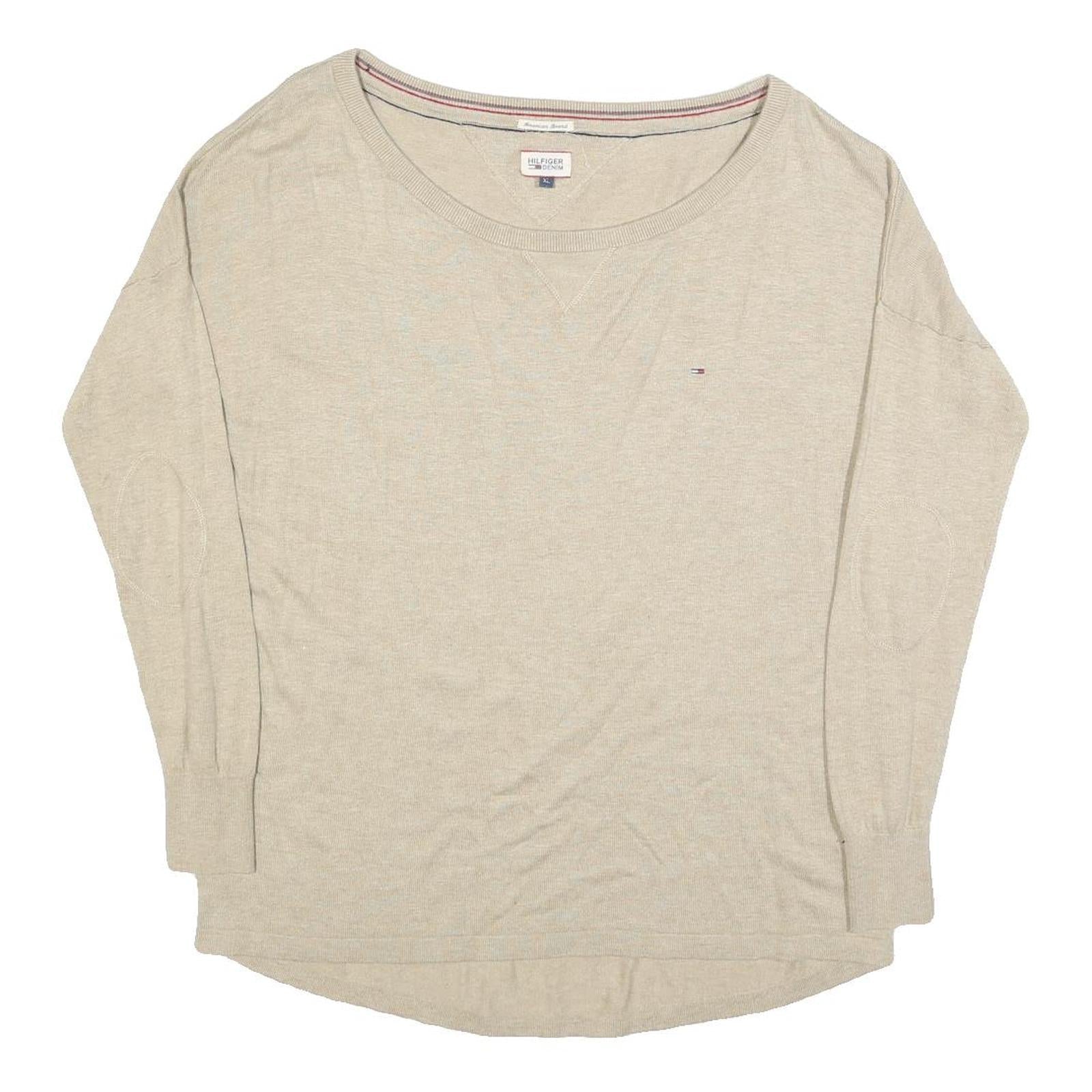 TOMMY HILFIGER Womens Beige Plain Cotton Blend Jumper Crew Neck Basic Knit 2XL Refurbished - N/A refurbished available on Cerqular