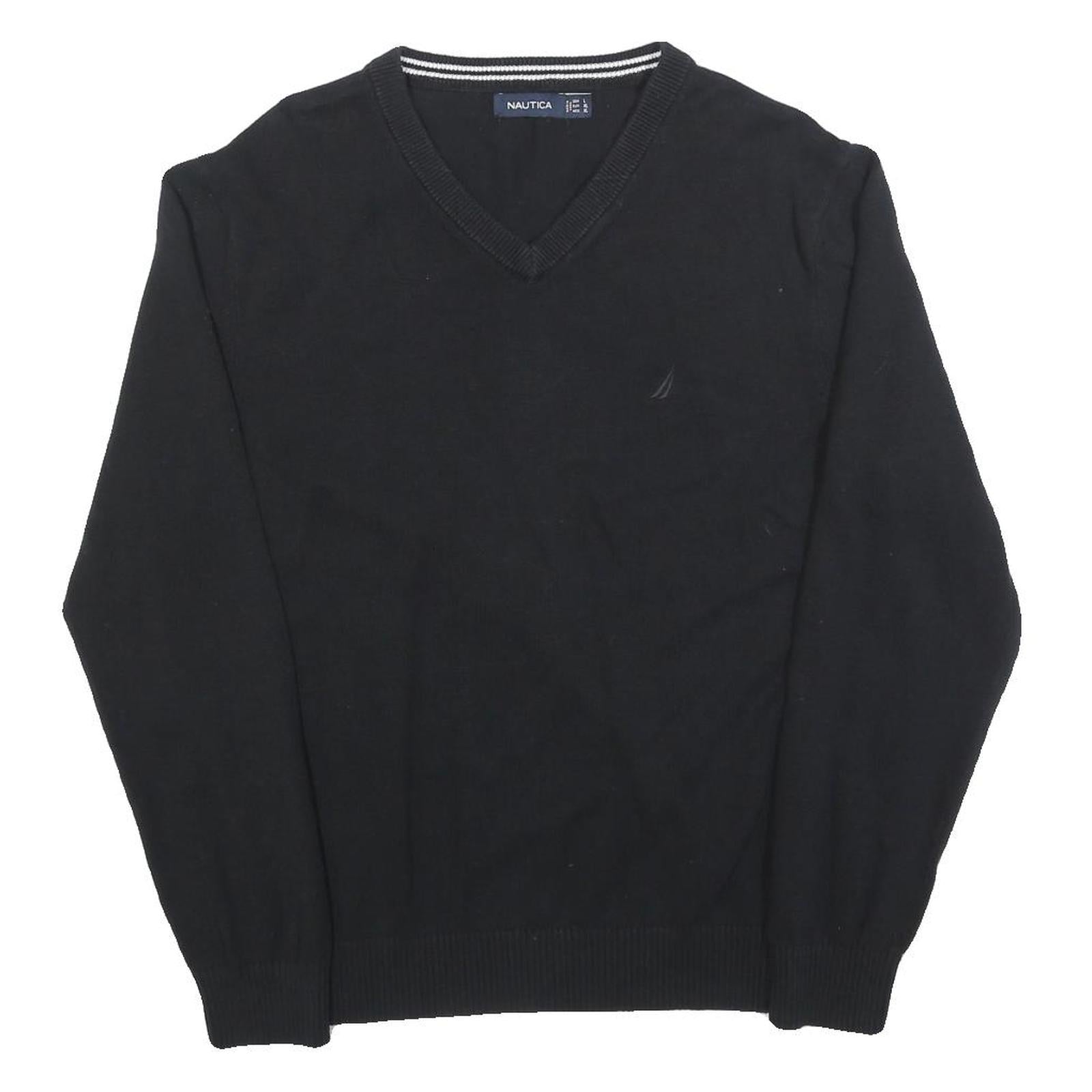 NAUTICA Mens Black Plain Jumper V-Neck Basic Knit L Cotton Blend Casual Knitwear Refurbished - N/A refurbished available on Cerqular