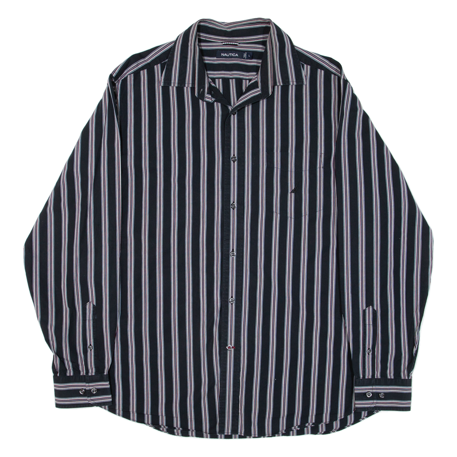 NAUTICA Mens Shirt Black Striped Long Sleeve L Refurbished - N/A refurbished available on Cerqular