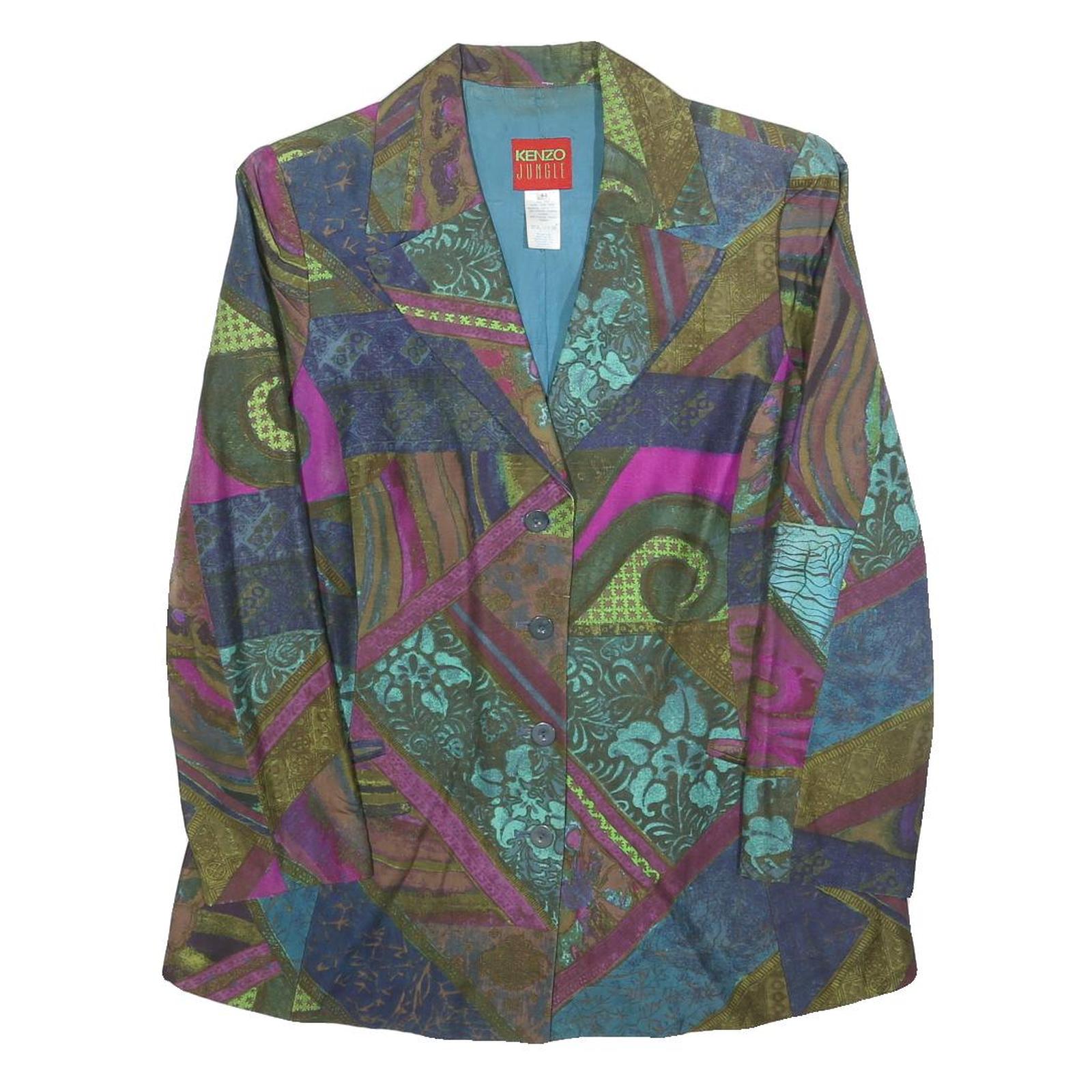 KENZO Womens Multicolour Silk Button Jacket M Woven Patchwork Designer Refurbished - N/A refurbished available on Cerqular