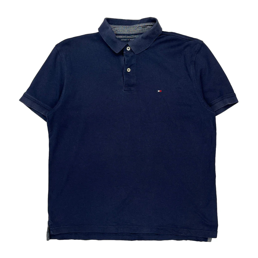 Tommy Hilfiger Polo Shirt - Large Navy Cotton Refurbished - Thrifted (note: this is a term often used to describe second- refurbished available on Cerqular