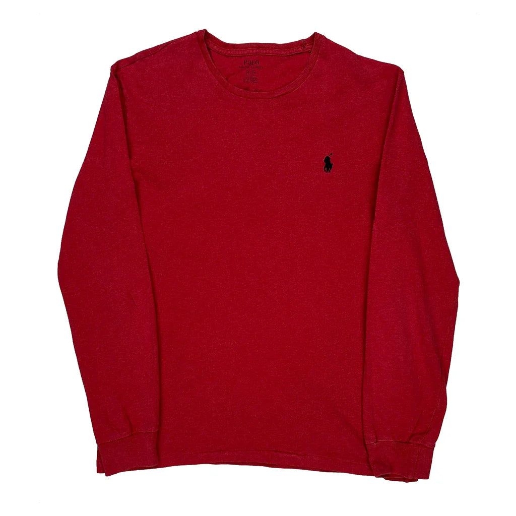 Polo By Ralph Lauren Long Sleeve T-Shirt - Small Red Cotton Refurbished - Thrifted (note: this is a term often used to describe second- refurbished available on Cerqular