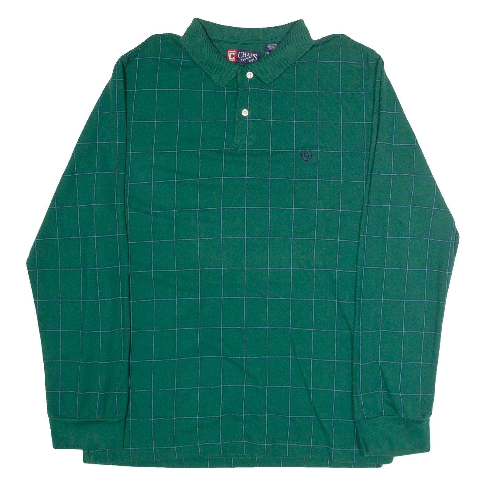 CHAPS Mens Polo Shirt Green Check Long Sleeve XL Refurbished - N/A refurbished available on Cerqular
