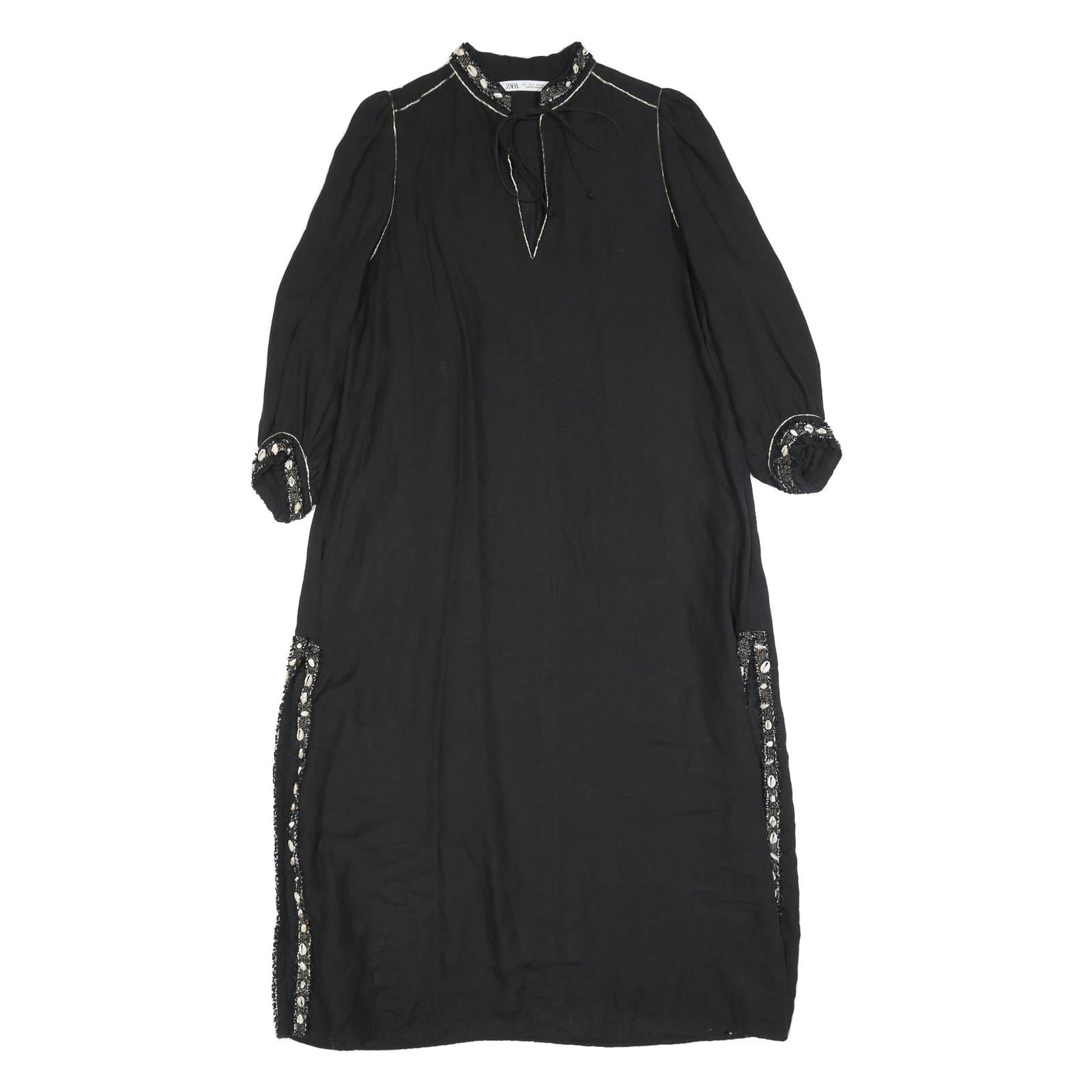 ZARA Womens Black Day Woven Plain 3/4 Sleeve Midi L Dress Embellished Refurbished - N/A refurbished available on Cerqular