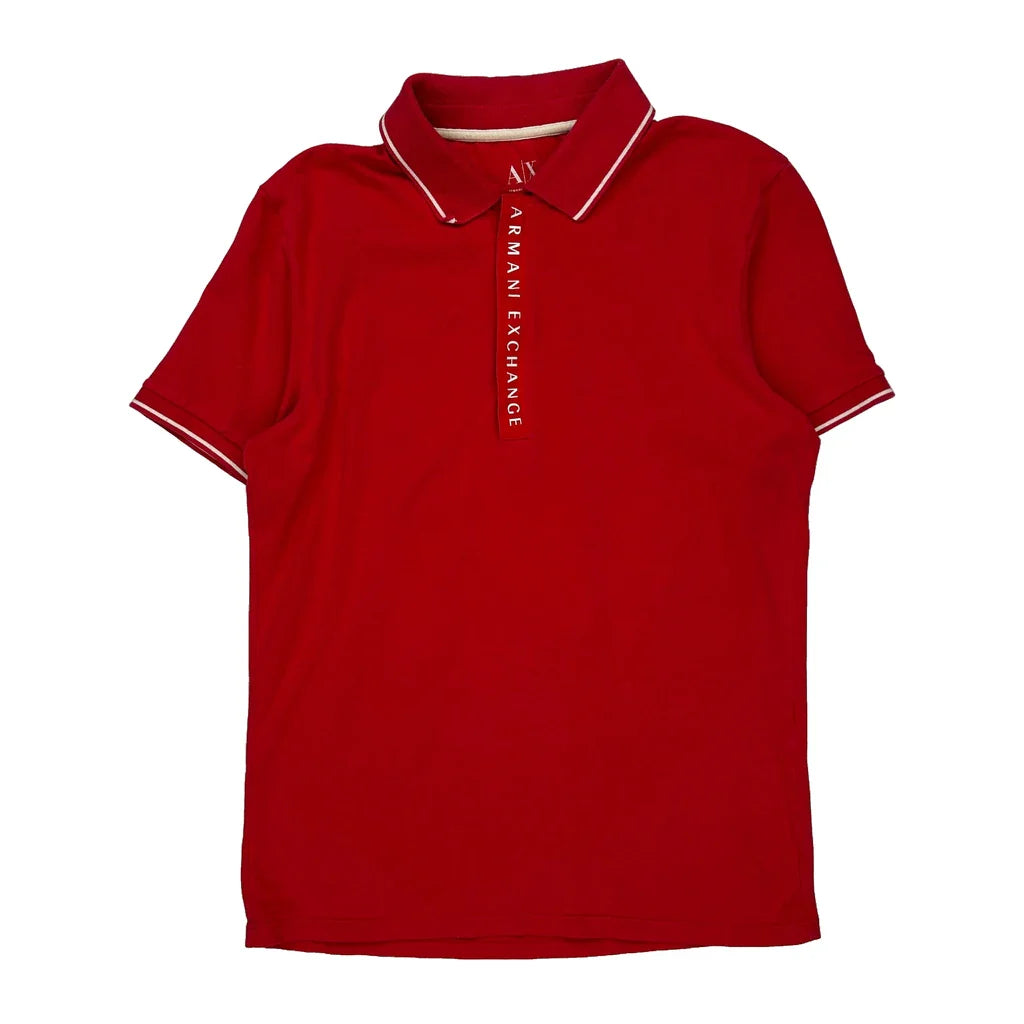 Armani Exchange Polo Shirt - Small Red Cotton Refurbished - Thrifted (note: this is a term often used to describe second- refurbished available on Cerqular
