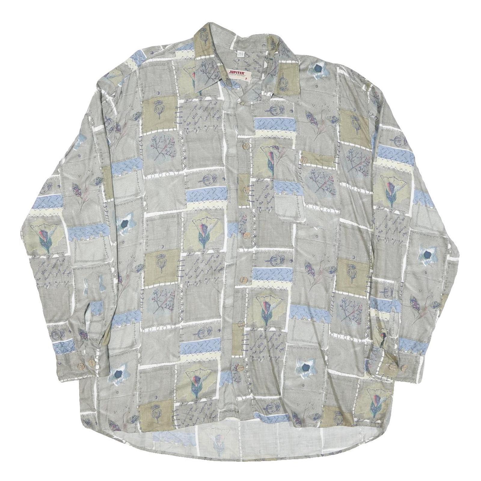 JUPITER Mens Grey Green & Blue Patterned Cotton Blend Shirt XL Casual Long Refurbished - N/A refurbished available on Cerqular