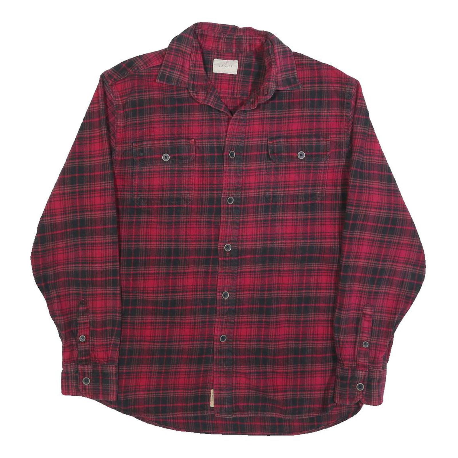 JACHS Mens Red & Black Check Shirt S Classic Fit Cotton Blend Casual Button-Up Refurbished - N/A refurbished available on Cerqular