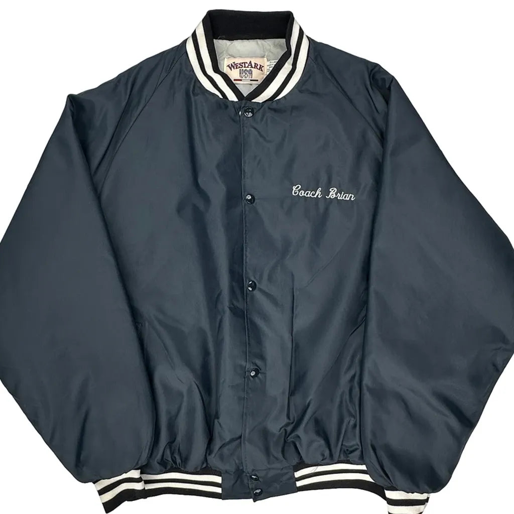 Cougars West Ark Football Varsity Jacket - 2XL Navy Nylon Refurbished - Thrifted (note: this is a term often used to describe second- refurbished available on Cerqular