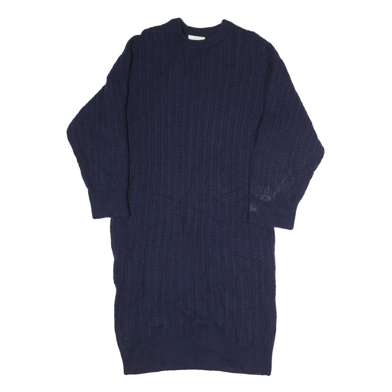 LACOSTE Womens Navy Blue Cotton Blend Cable Knit Midi Dress Long Sleeve L Refurbished - N/A refurbished available on Cerqular