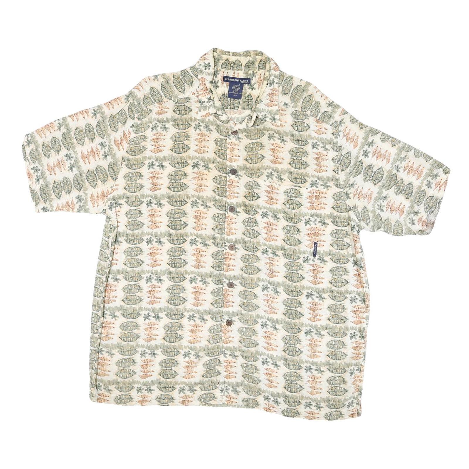EXOFFICIO Mens Cream & Green Rayon Pattern Shirt S Lightweight Casual Summer Refurbished - N/A refurbished available on Cerqular