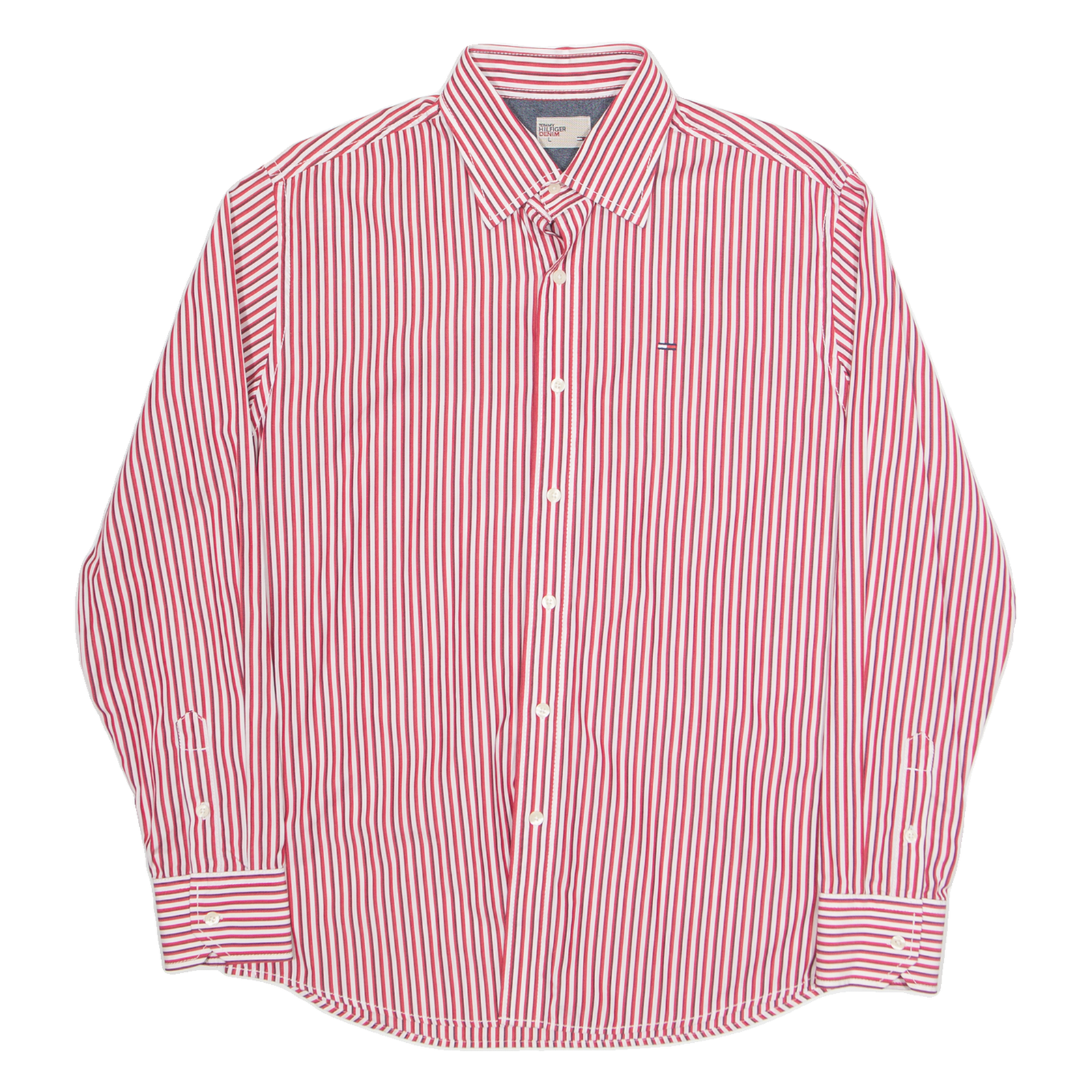 HILFIGER DENIM Mens Shirt Red Pinstripe Long Sleeve L Refurbished - N/A refurbished available on Cerqular