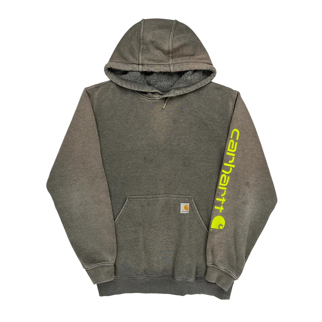 Carhartt Spellout Hoodie - Medium Grey Cotton Blend Refurbished - Thrifted (note: this is a term often used to describe second- refurbished available on Cerqular