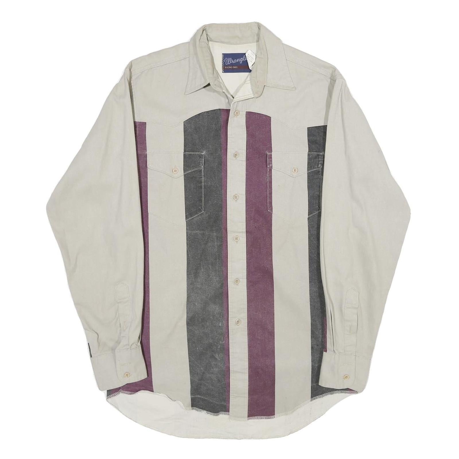 WRANGLER Mens Beige & Purple Cotton Shirt L Vintage Western Style Button Long Refurbished - N/A refurbished available on Cerqular